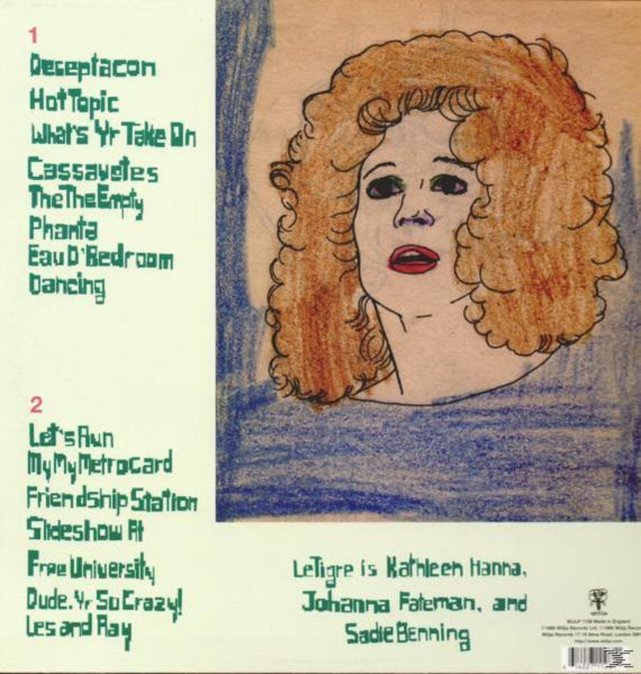 Contraportada: Retrato de dibujos animados de una mujer. Lista de canciones y créditos presentes. Fondo azul.