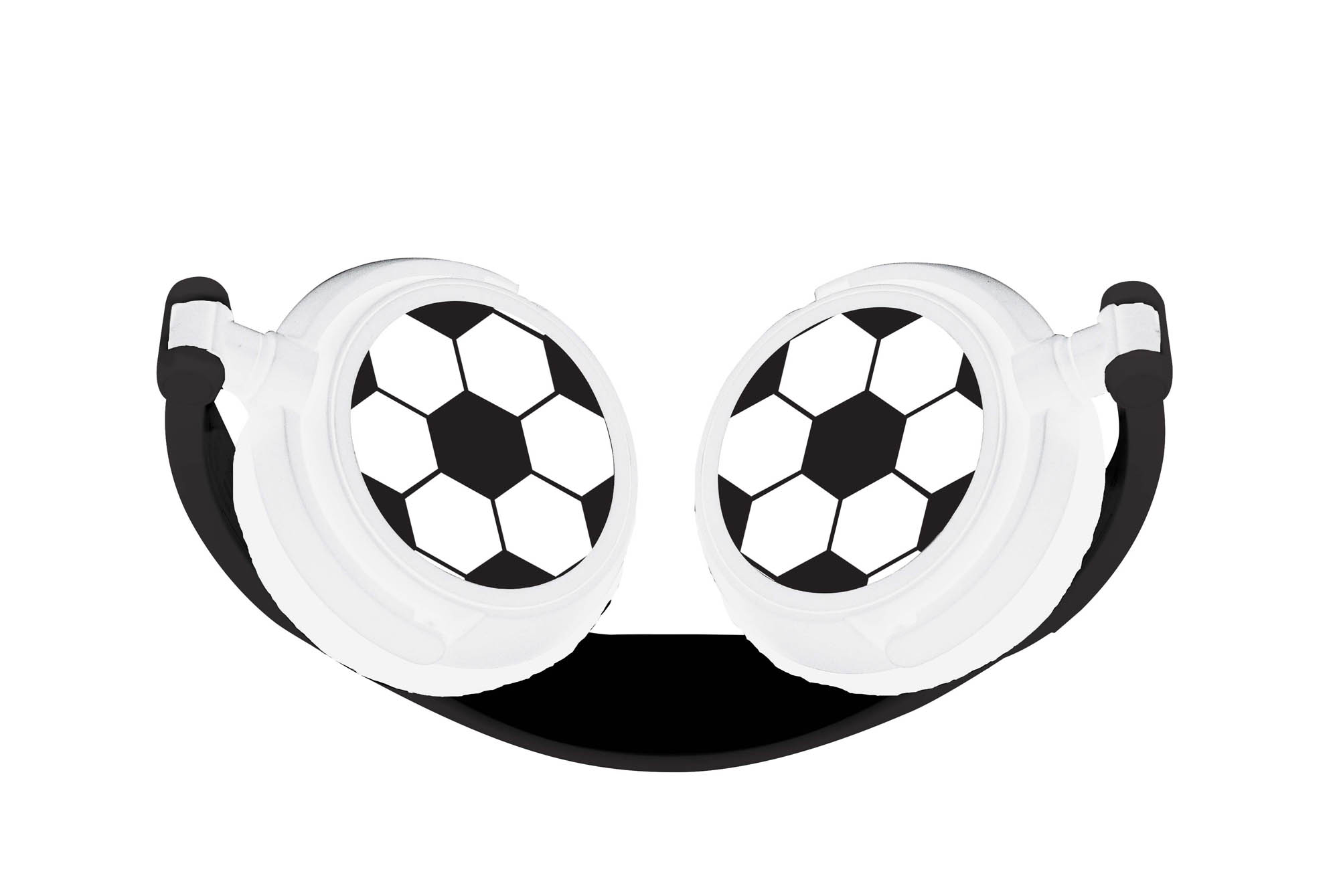 Cuffie bianche con design di palloni da calcio sui padiglioni.