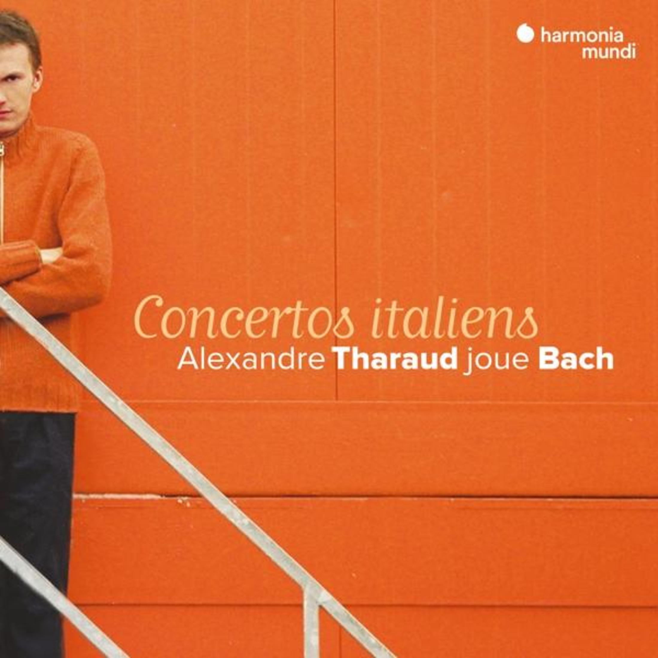 Albumcover: Man in een oranje trui naast de titel 'Concertos italiens'.