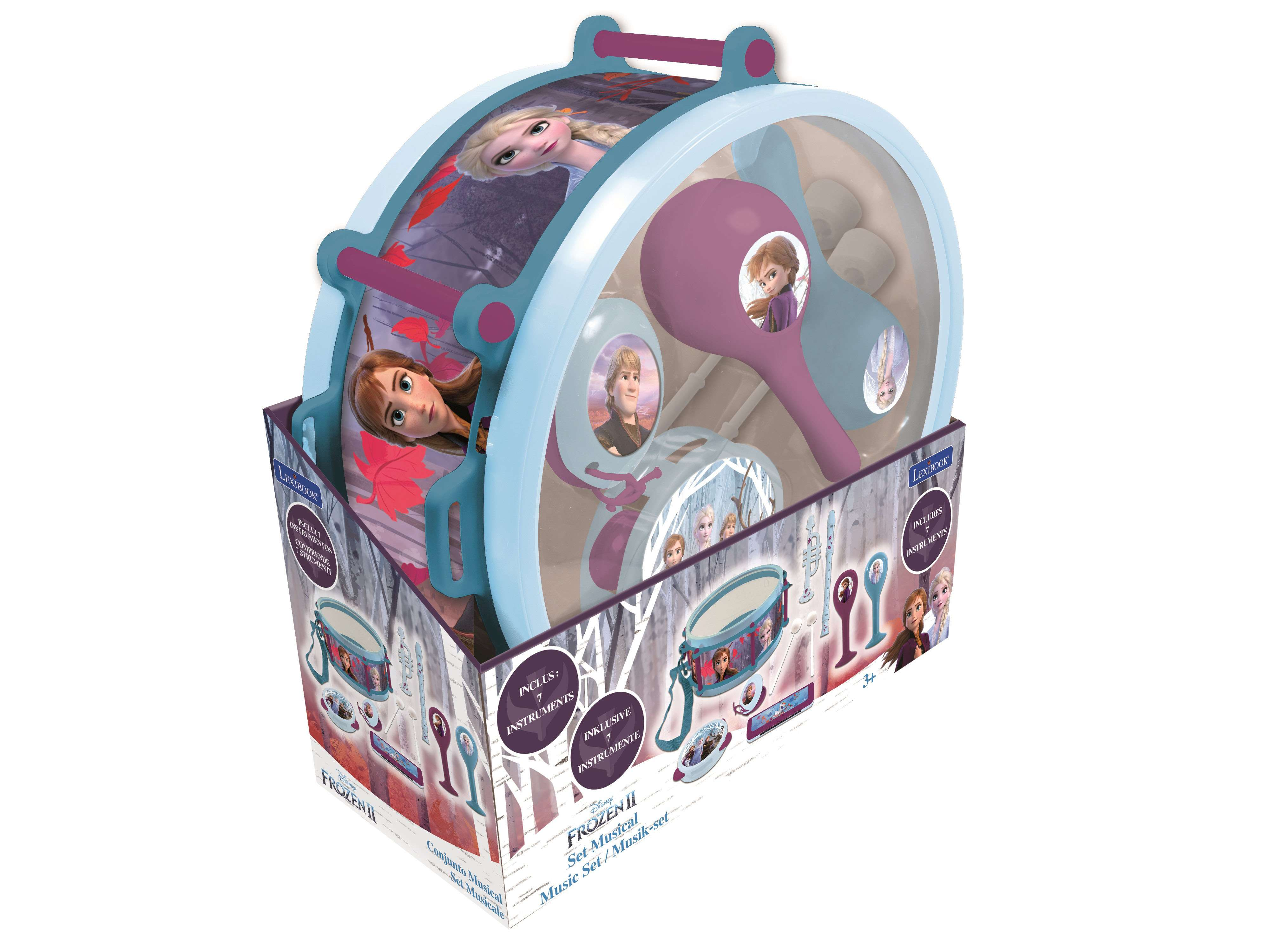 Frozen 2 Musikset-Box mit Frozen-Charakteren und Musikinstrumenten.
