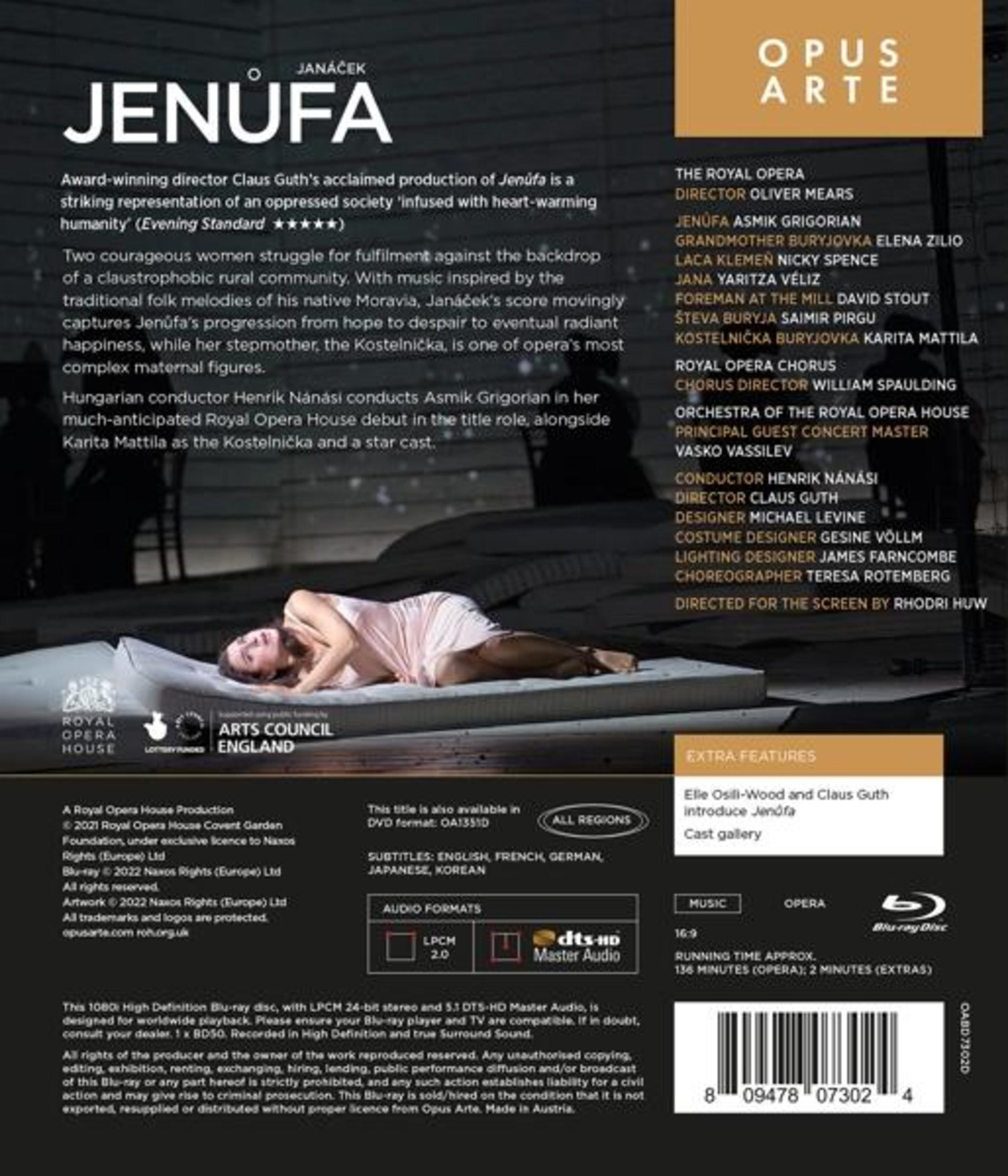 DVD cover with text and image of woman. Text mentions opera, cast, and director. Background is blue and white.