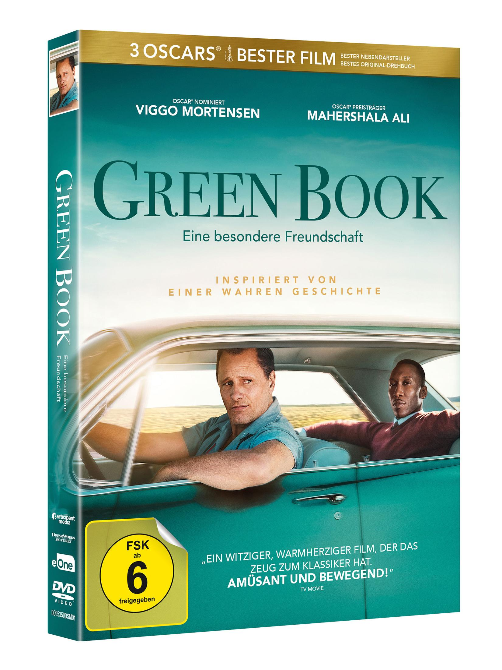 DVD-Hülle des Films Green Book mit zwei Männern im grünen Auto vor Landschafthintergrund.