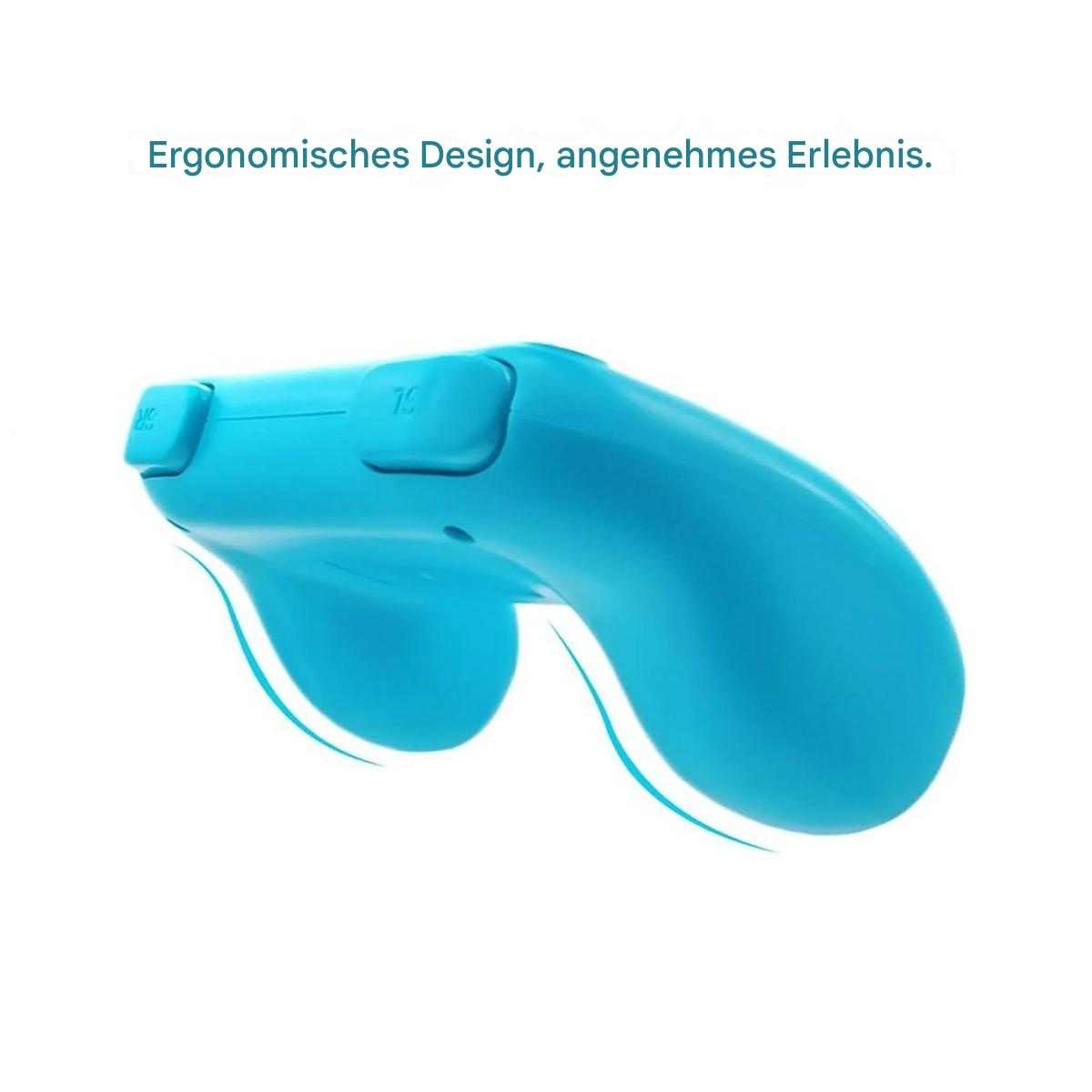 Blauer Controller mit geschwungenem Design.