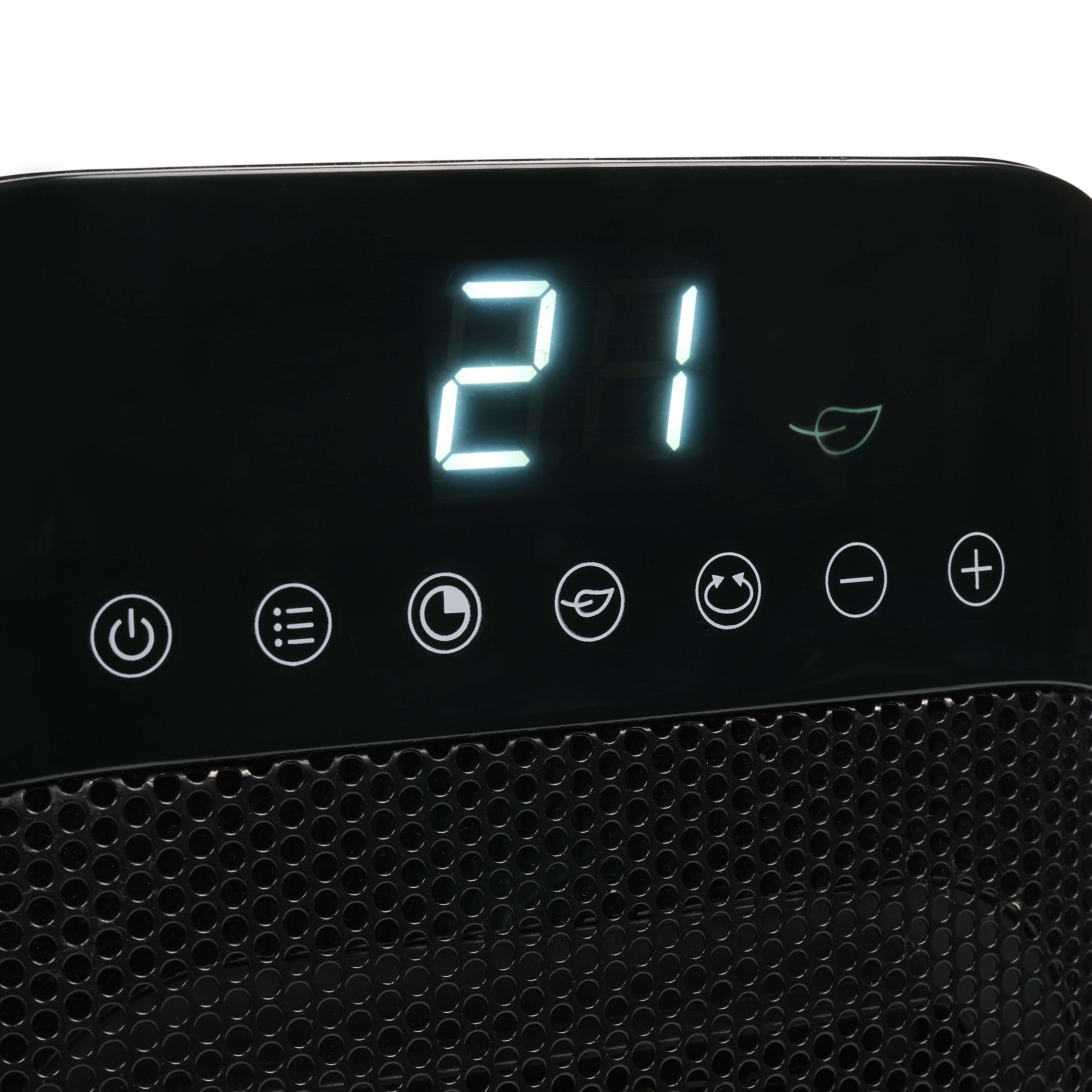 Czarne urządzenie elektroniczne z cyfrowym wyświetlaczem pokazującym '21'. Poniżej wyświetlacza znajdują się przyciski sterujące.