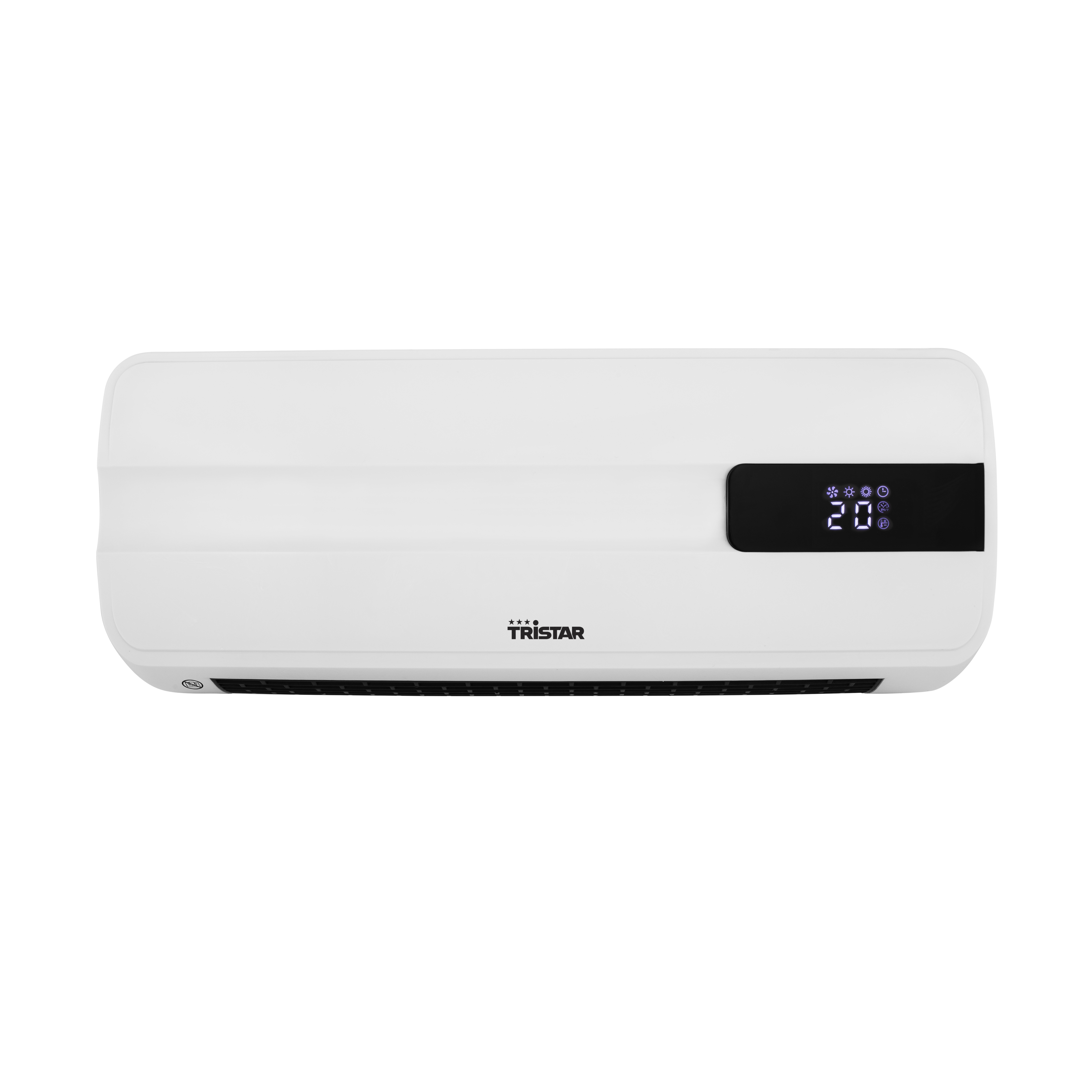 White Tristar wall heater with digital display. The display shows the temperature.