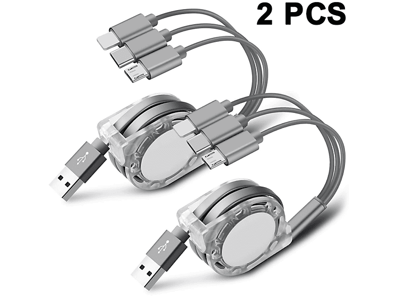 3-in-1 Ladekabel 100W 5A Schnell Laden - USB Auf Typ-C, Micro, Für IPhone & Mehr, 3 Ft