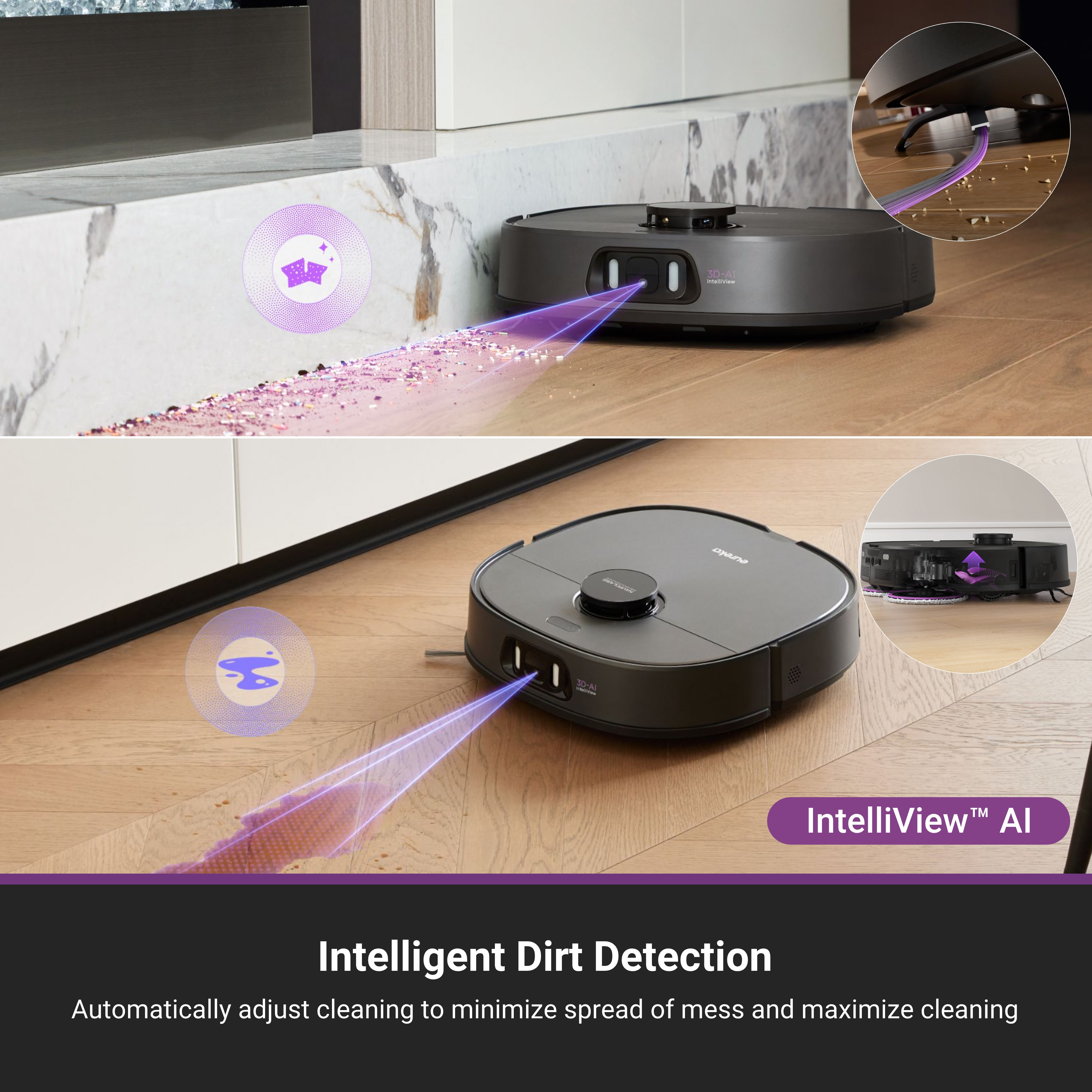 Een robotstofzuiger gebruikt AI om de vloeren schoon te maken. Hij navigeert om obstakels heen.