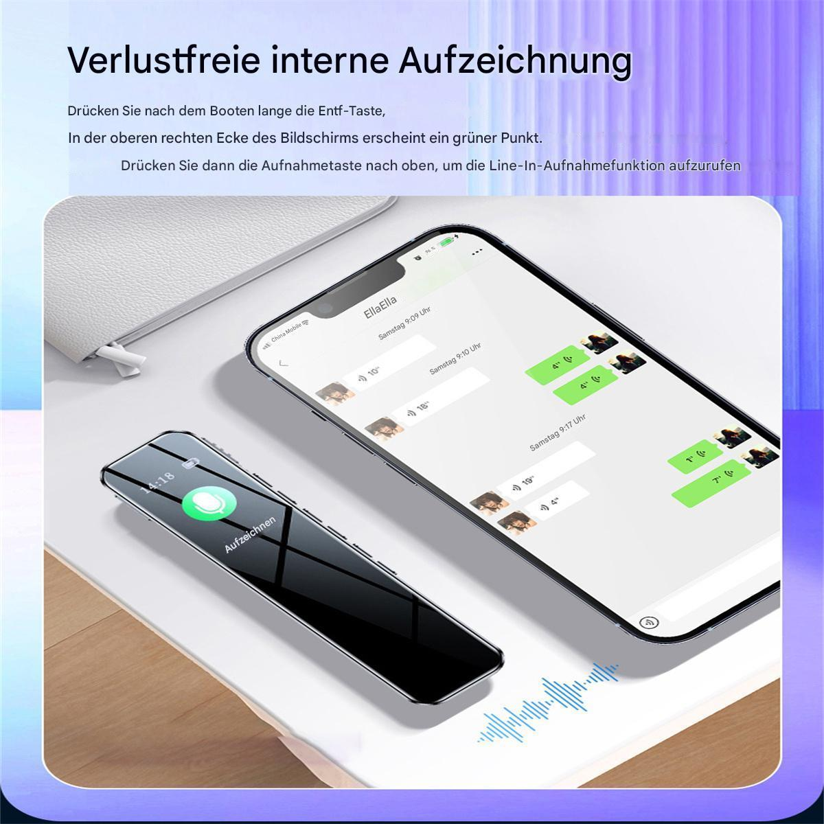 Ein Telefonbildschirm mit einer Aufnahme-App und einem Sprachrekorder.