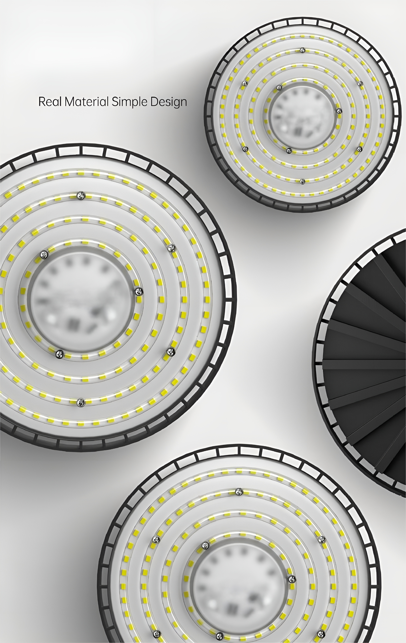 Kreisförmige LED-Leuchten mit weißem Hintergrund. Mehrere Ringe mit gelben Lichtern.