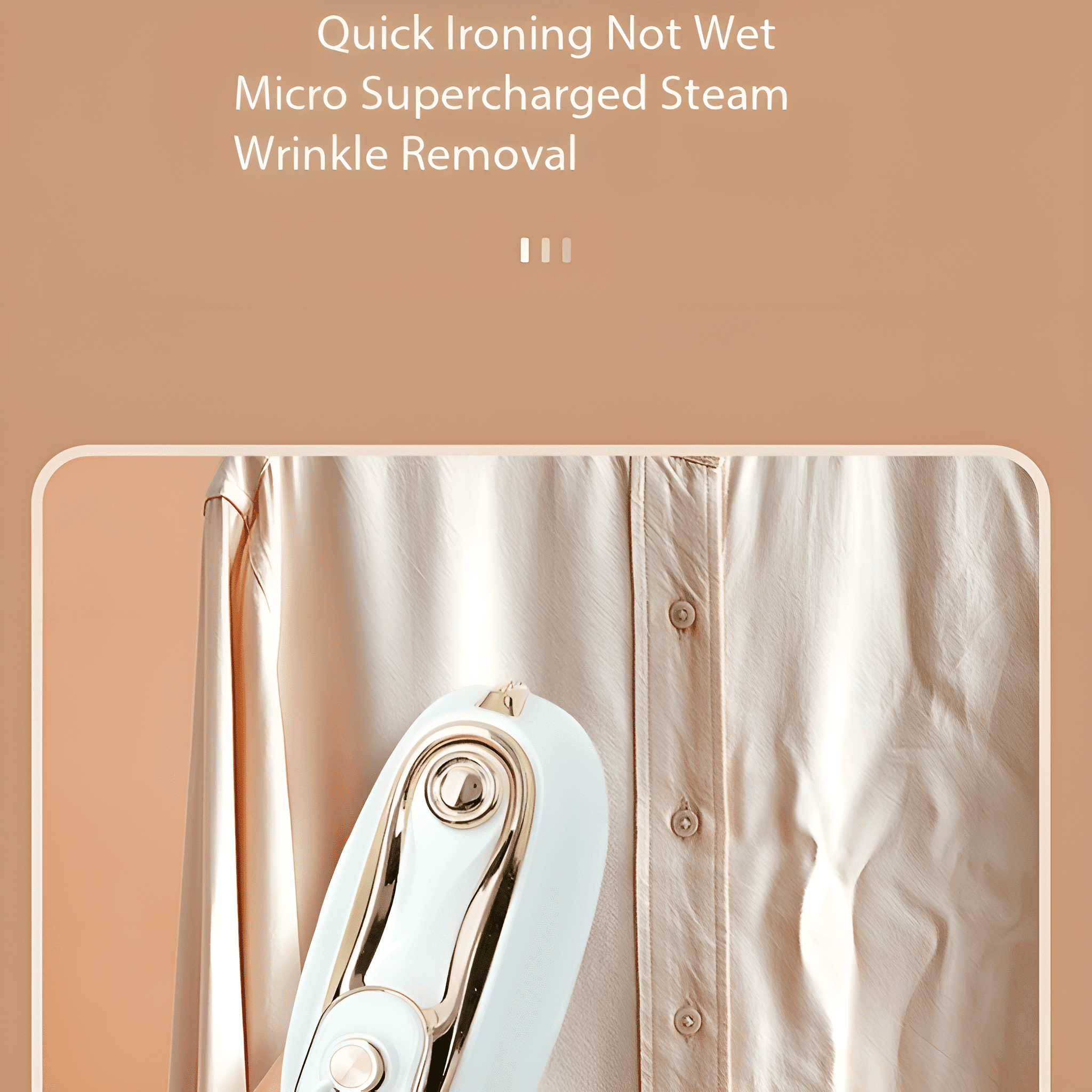 Handdampfgarer, der ein Hemd dampft, mit Text-Overlay.