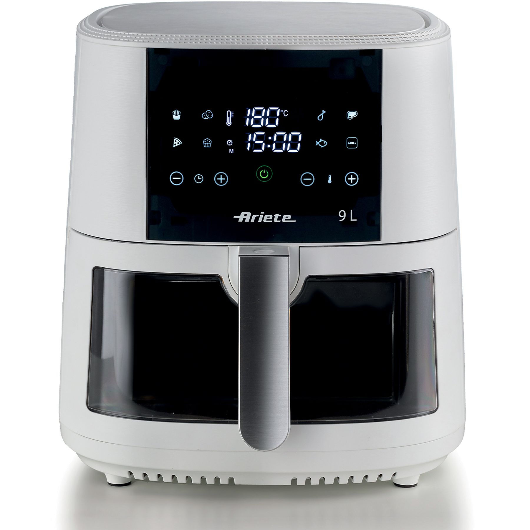 Biała frytkownica powietrzna z cyfrowym wyświetlaczem, marki Ariete, 9L.