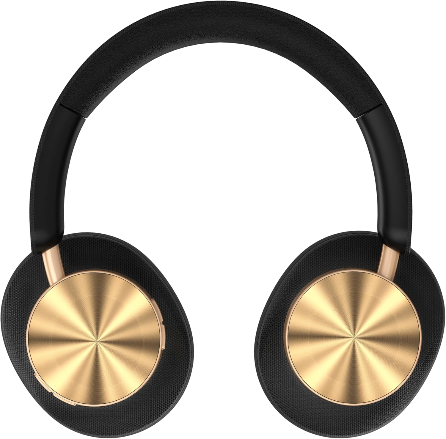 Auriculares negros con detalles dorados circulares en las orejeras.