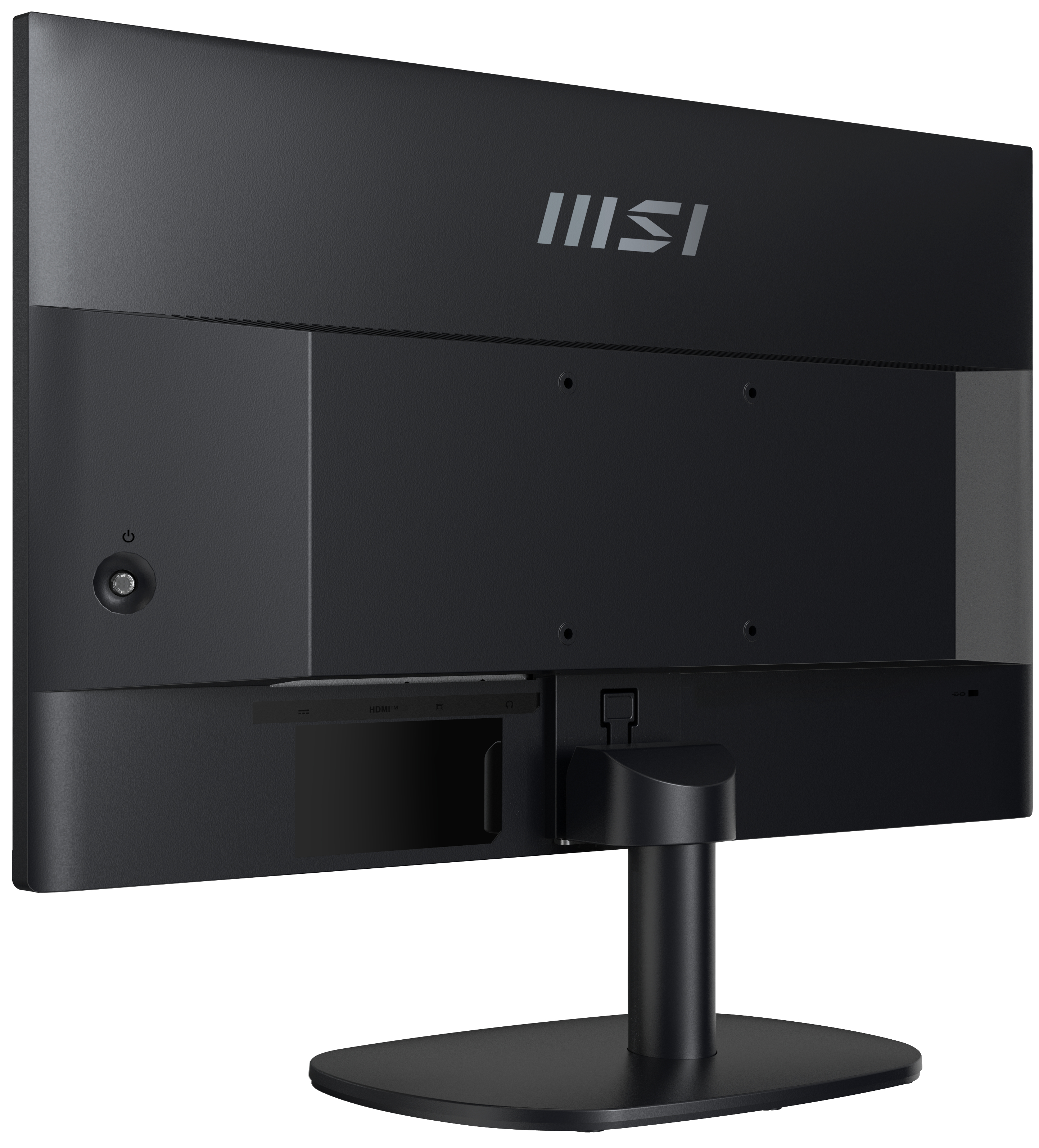 Retro di un monitor MSI nero con porte e attacco per il supporto.