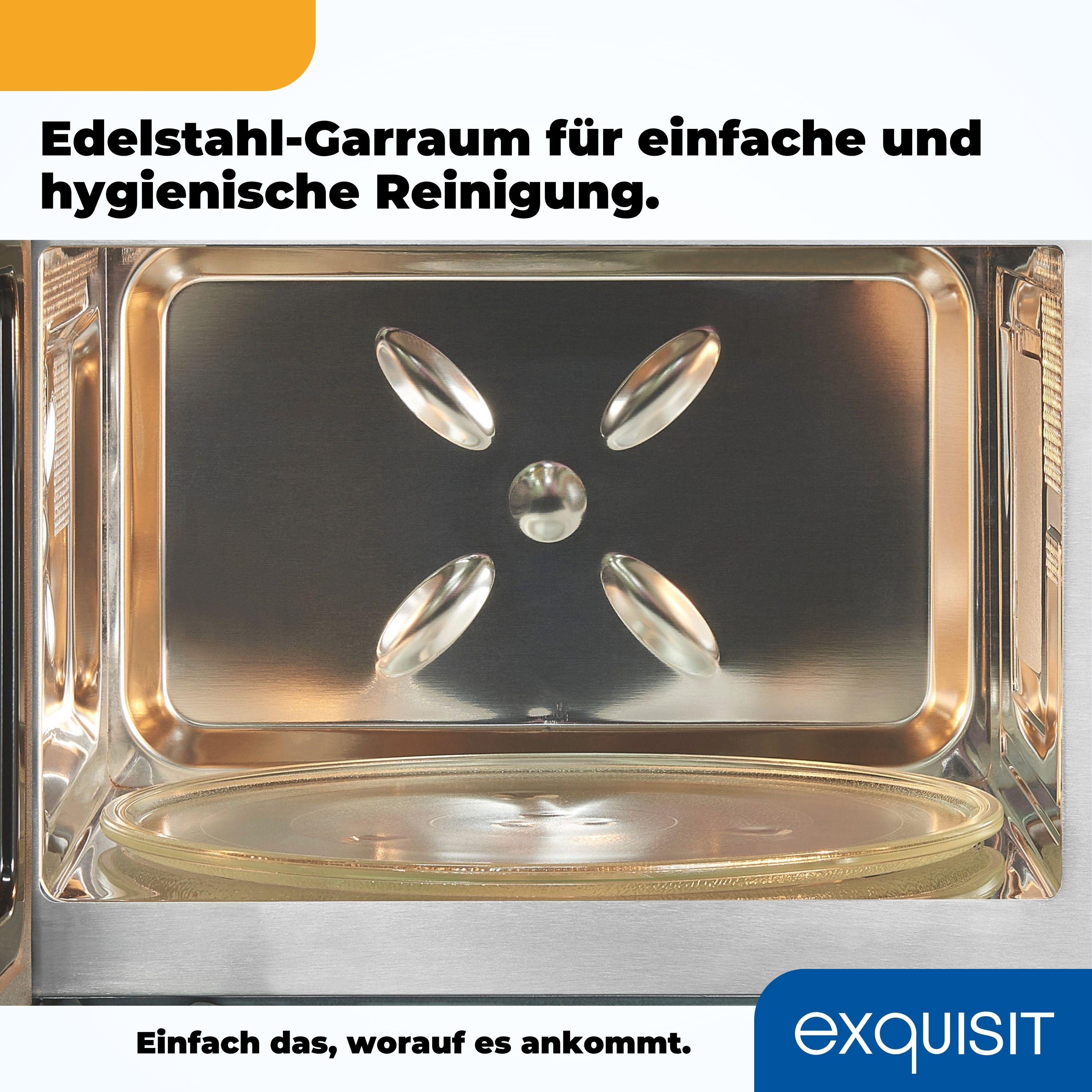 In einer Edelstahl-Mikrowelle mit Glasplatte, bereit für den Gebrauch.