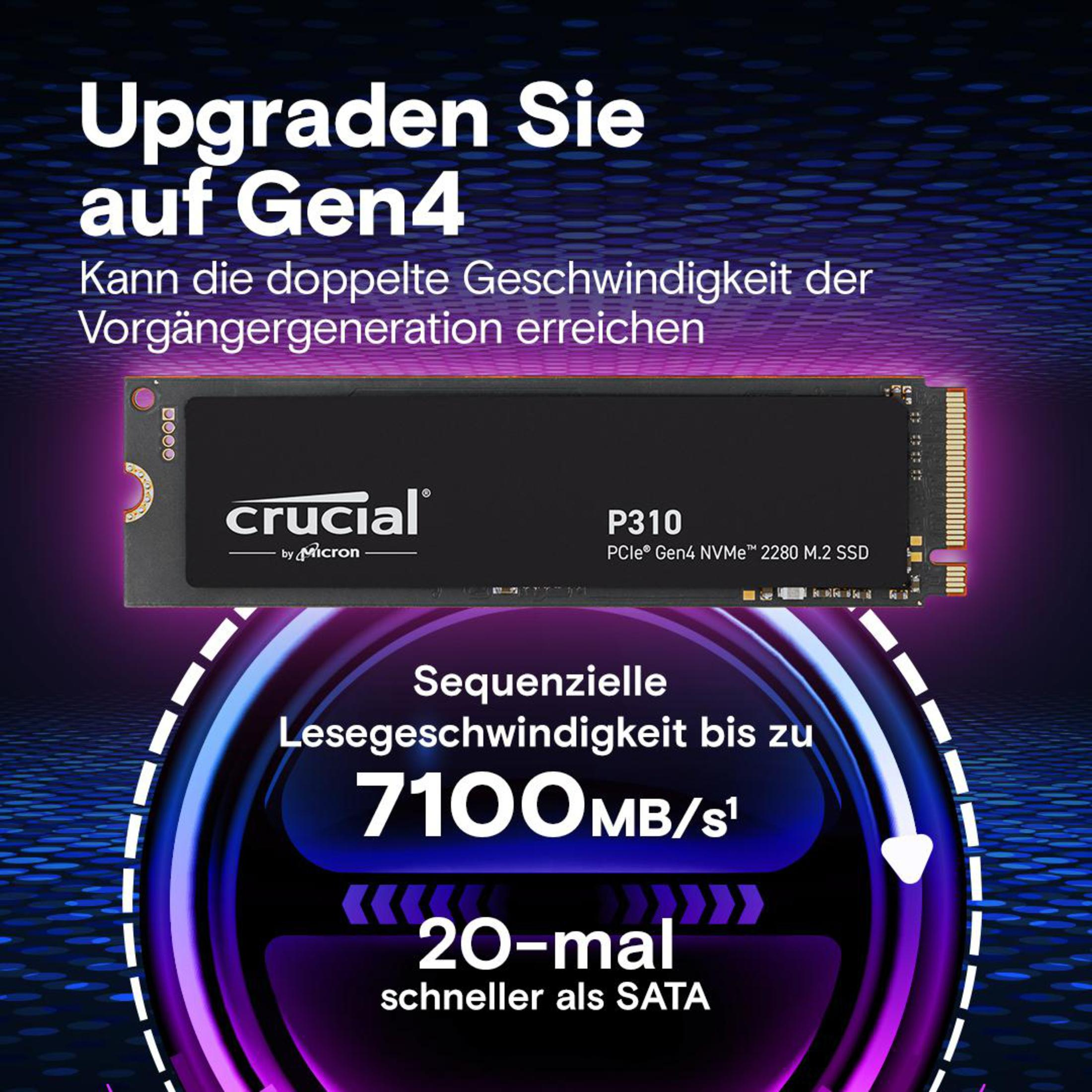 Opakowanie dysku SSD z tekstem: Upgraden Sie auf Gen4. Crucial P310 SSD.