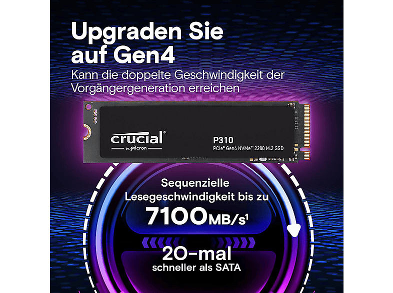 Disco duro SSD interno 500 GB | CRUCIAL P310, Interno, Negro