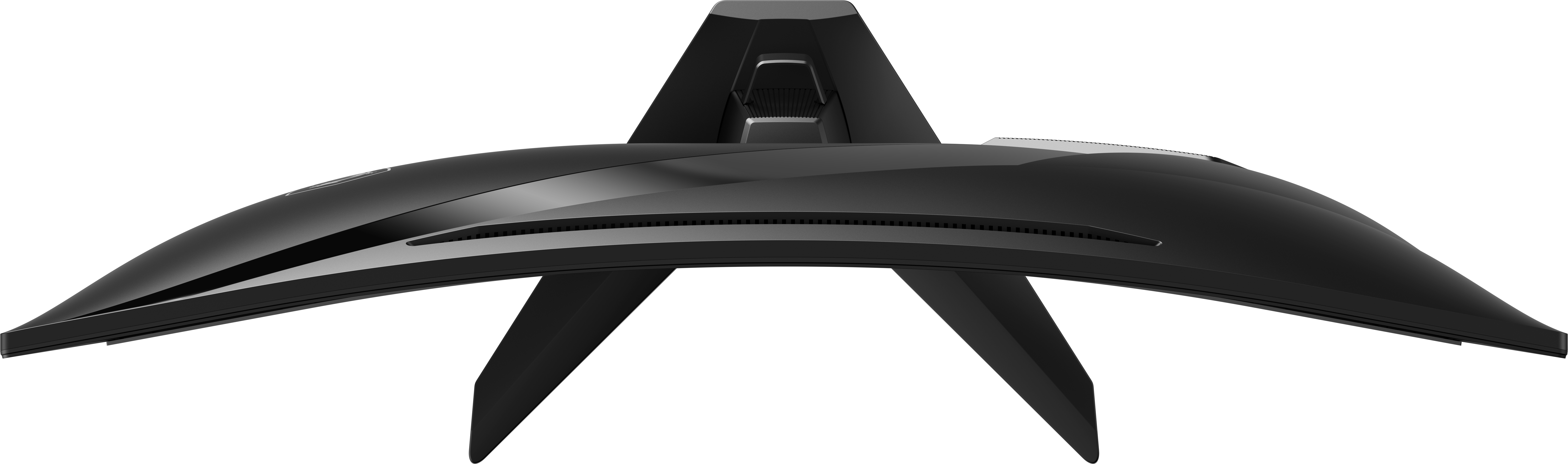 Czarny zakrzywiony monitor z perspektywy z góry.