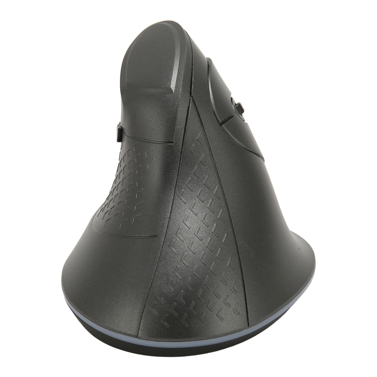 Eine schwarze ergonomische Maus mit einer einzigartigen Form, die für den Handkomfort entworfen wurde.