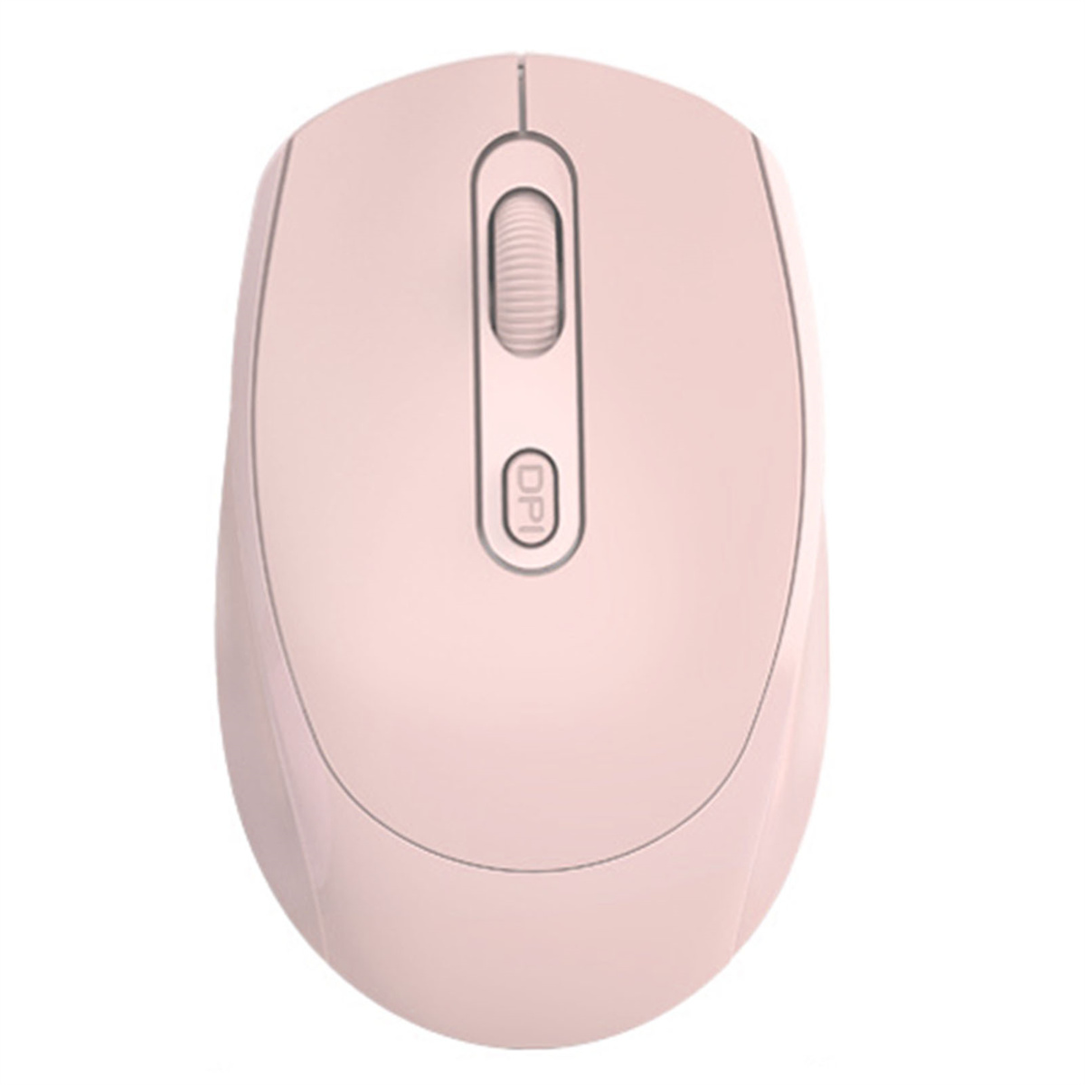 Rosa kabellose Maus mit Scrollrad und DPI-Taste.