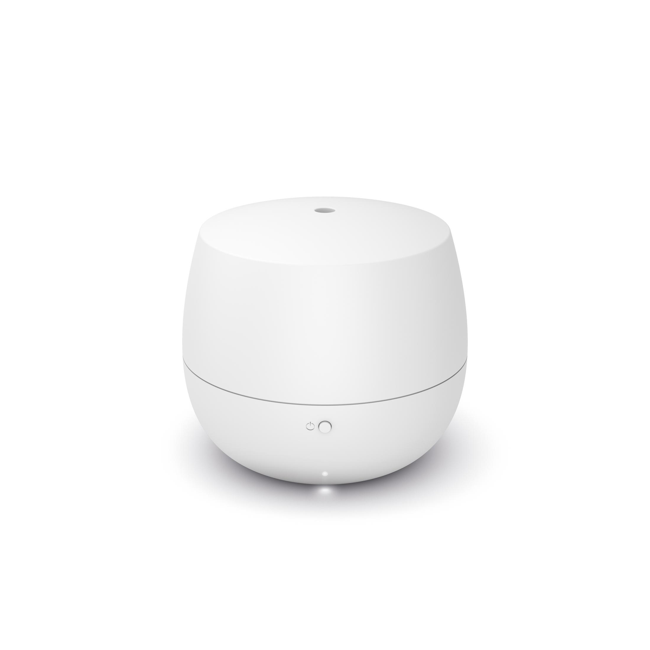 White, rounded diffuser with a power button, on a white background.