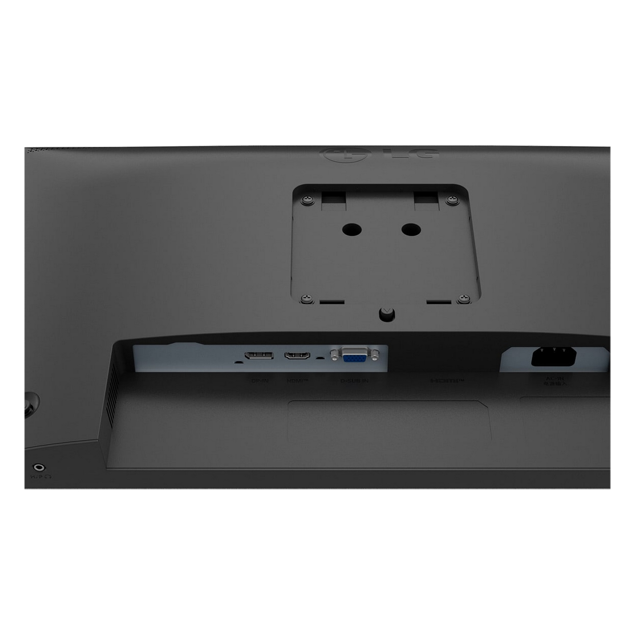 Vista posteriore di un monitor nero con varie porte e connettori.