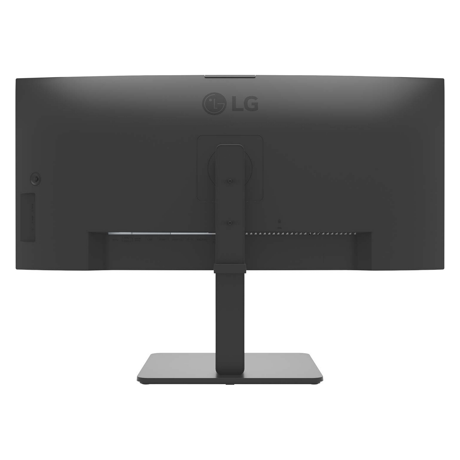 Tył ciemnoszarego monitora LG ze stojakiem i wejściami.