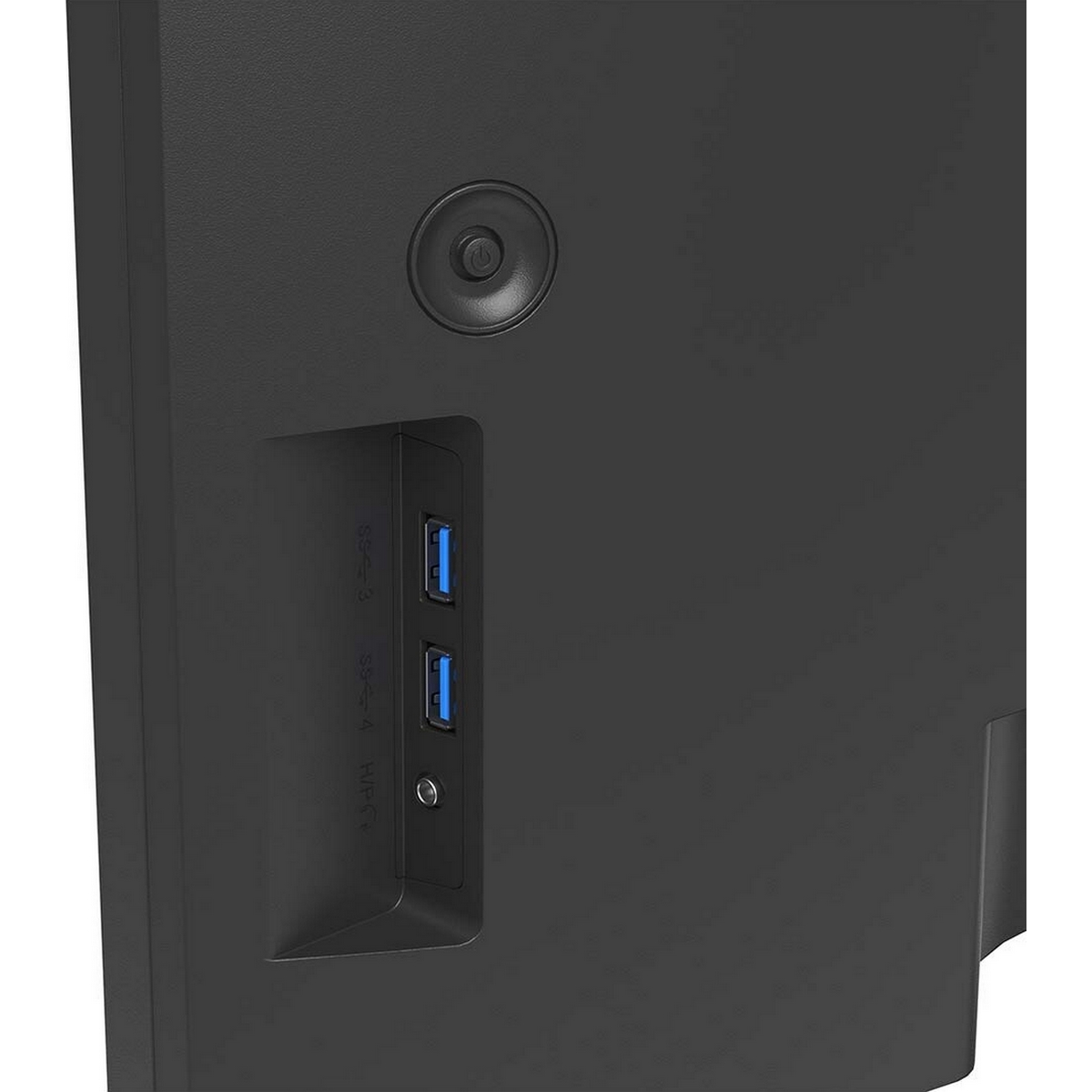 Zbliżenie na tył czarnego urządzenia z przyciskiem zasilania, portami USB i portem HiFi.