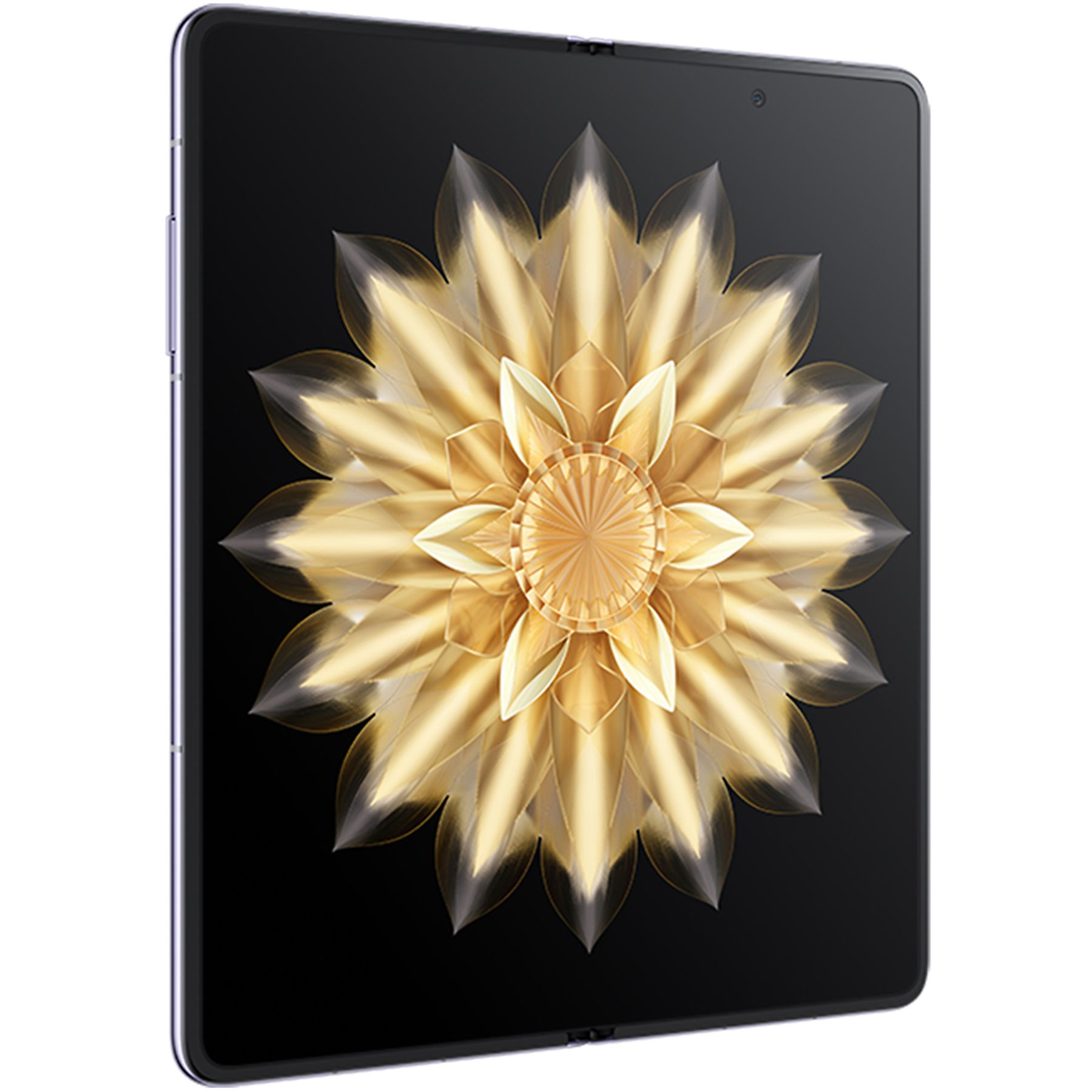 Un tablet pieghevole con un motivo floreale dorato sullo schermo.