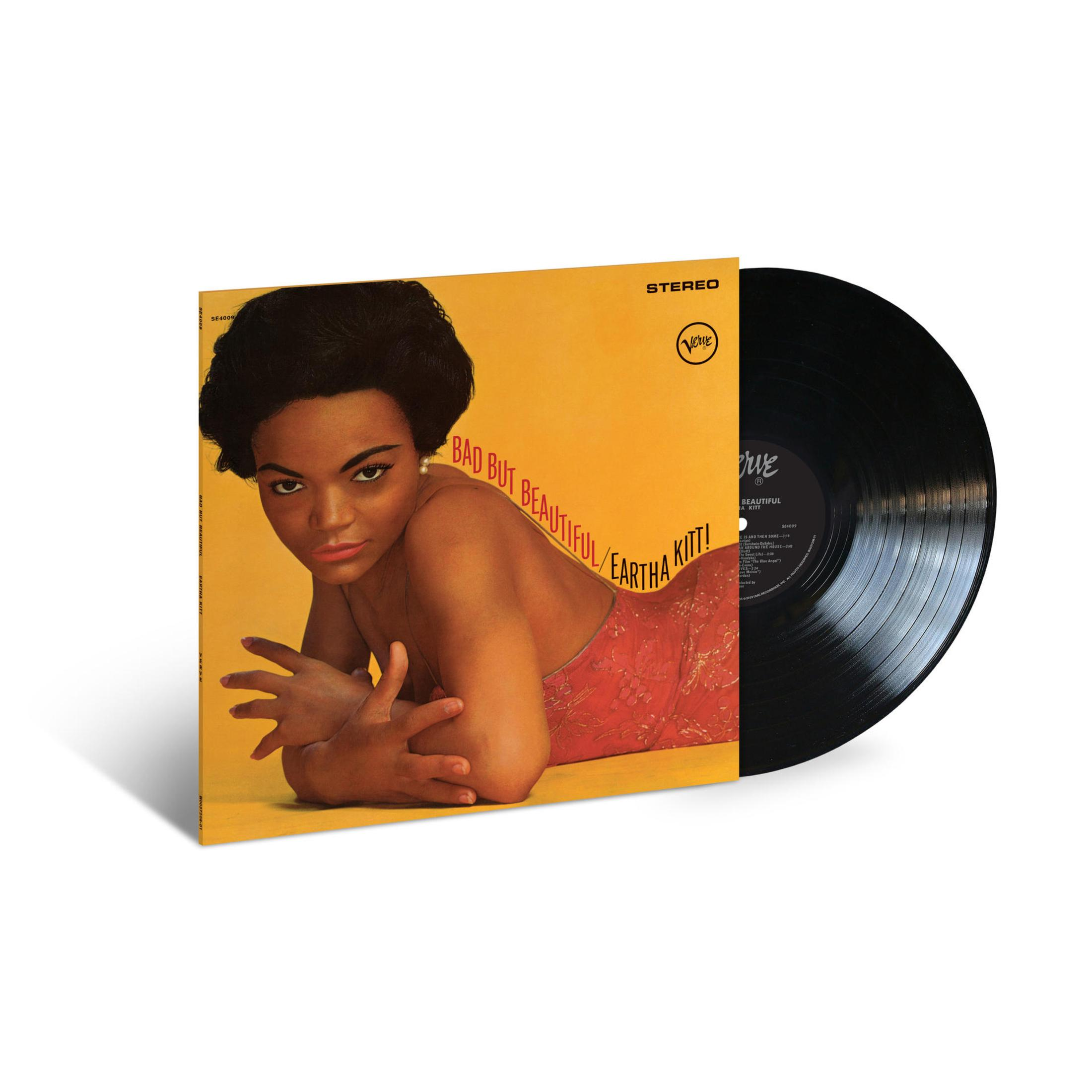 Portada del álbum con Eartha Kitt en vestido rojo y fondo amarillo.