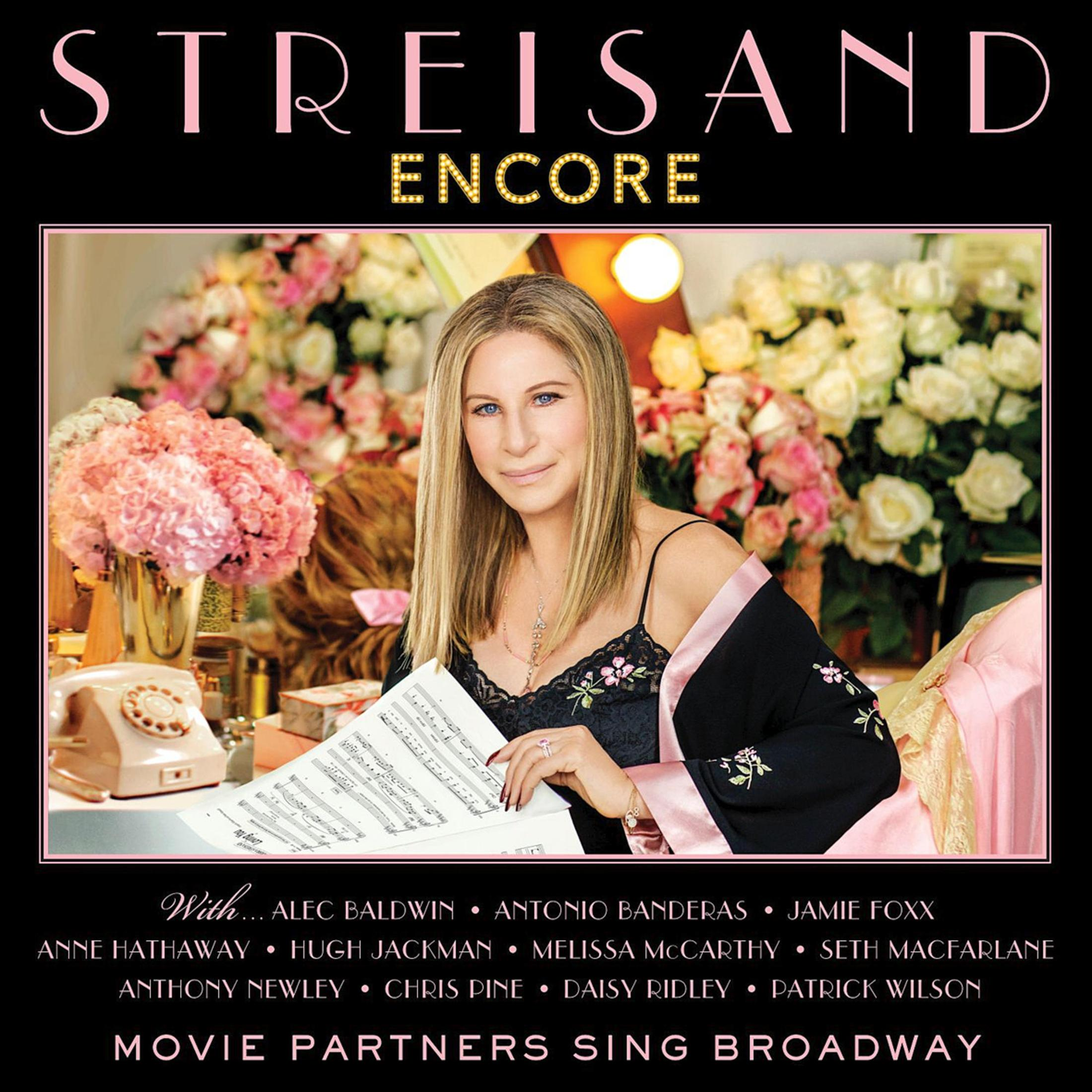 Barbra Streisand sur la couverture de son album, entourée de fleurs et d'une liste d'artistes invités.