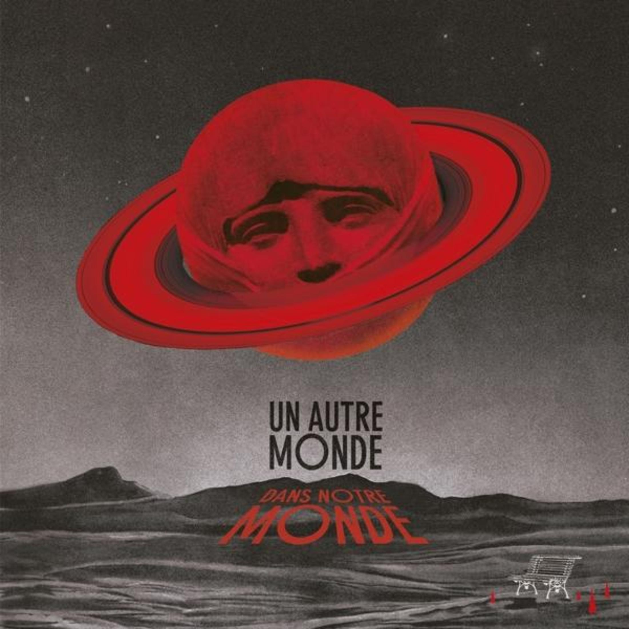 Copertina dell'album: Pianeta rosso con un volto e una persona su un pianeta.