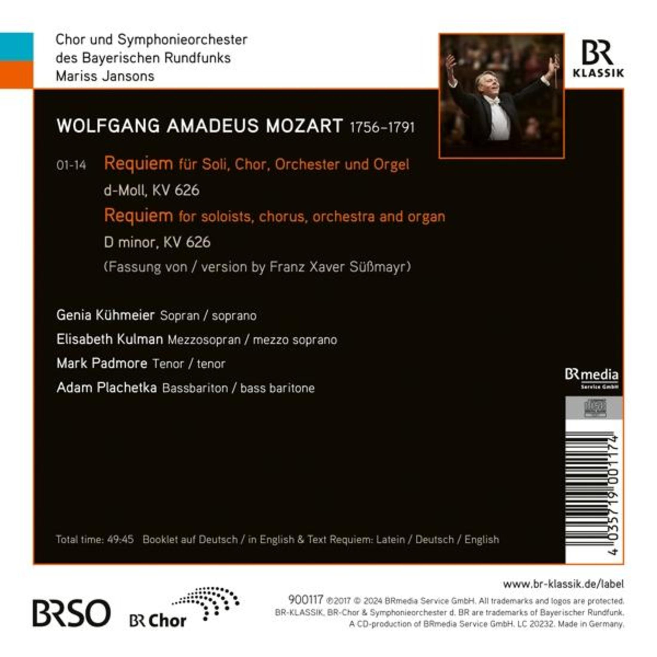 Copertina dell'album con testo su Wolfgang Amadeus Mozart. Spartito in basso. Colori blu e bianco.