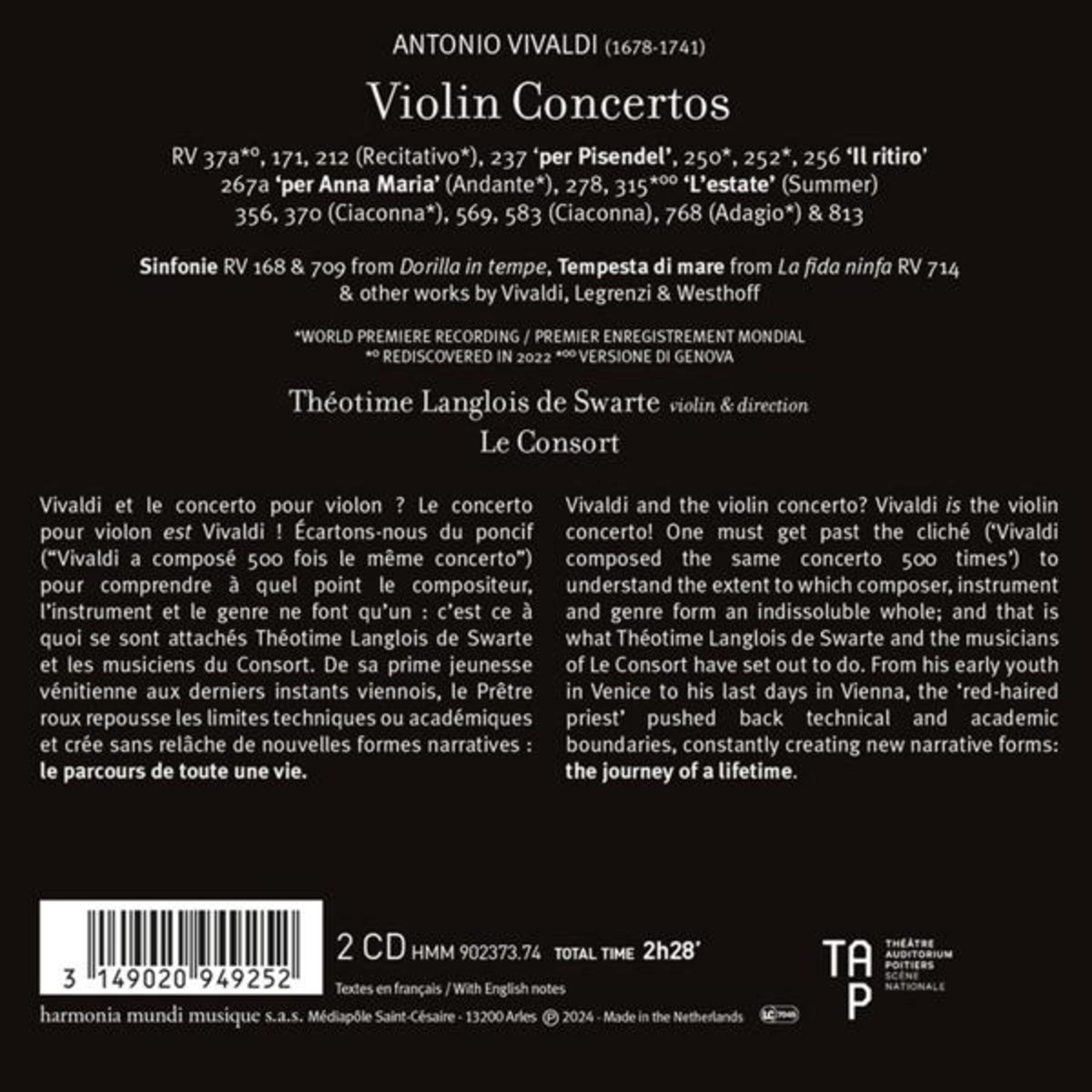 Copertina dell'album con testo sui concerti per violino di Vivaldi e un elenco di brani.