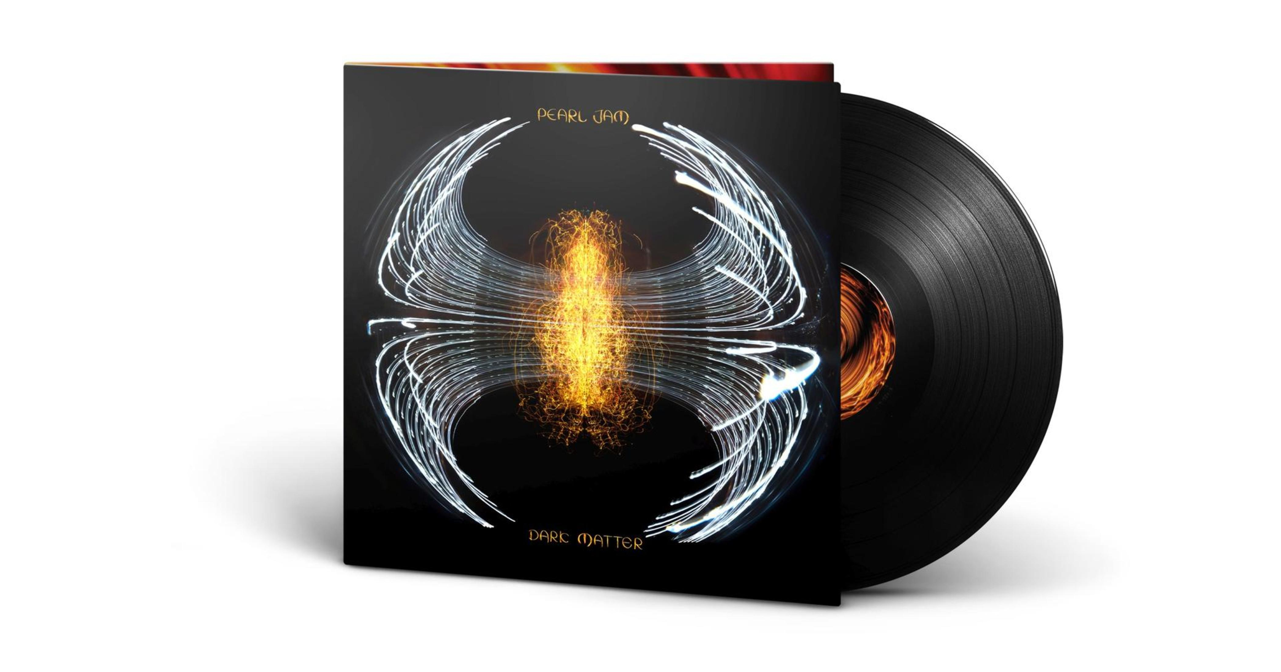 Copertina dell'album: Design astratto con linee bianche e un disco in vinile nero a destra. Testo: Pearl Jam.