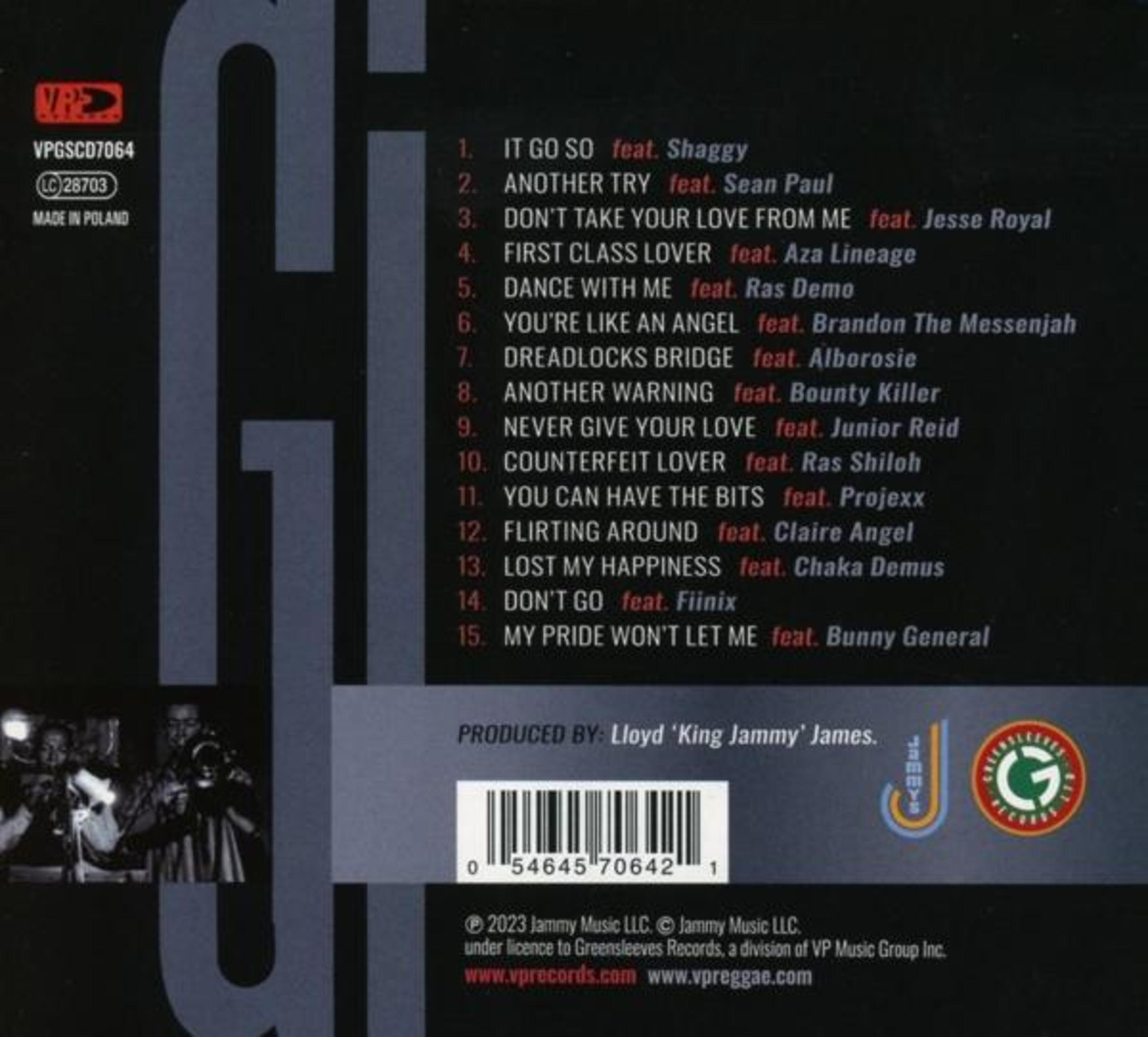 Copertina dell'album: Un elenco di canzoni sul lato sinistro e una foto sul lato destro.