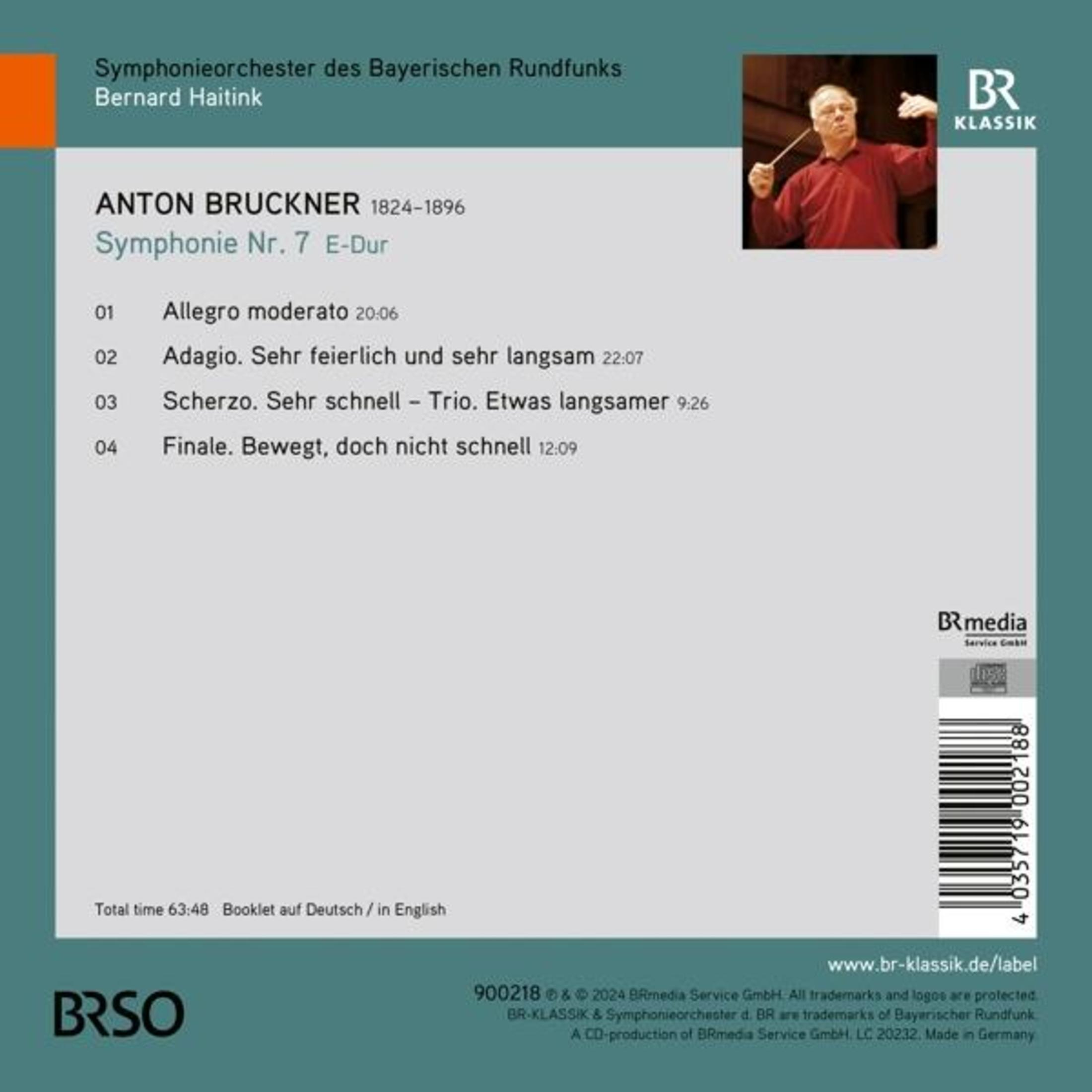 Copertina dell'album con note musicali e un direttore d'orchestra. Anton Bruckner, Sinfonia n. 7.