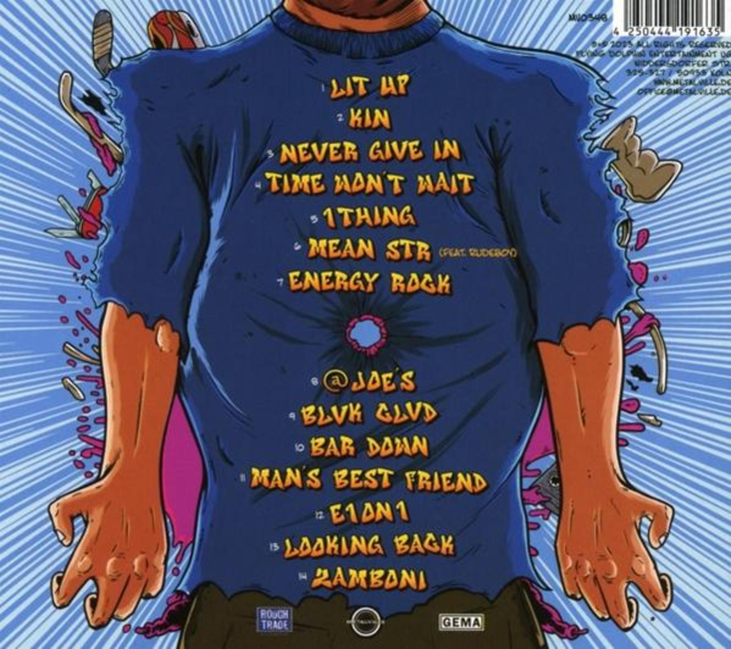 Copertina dell'album con un uomo con una camicia blu. Il retro di una maglietta con testo.