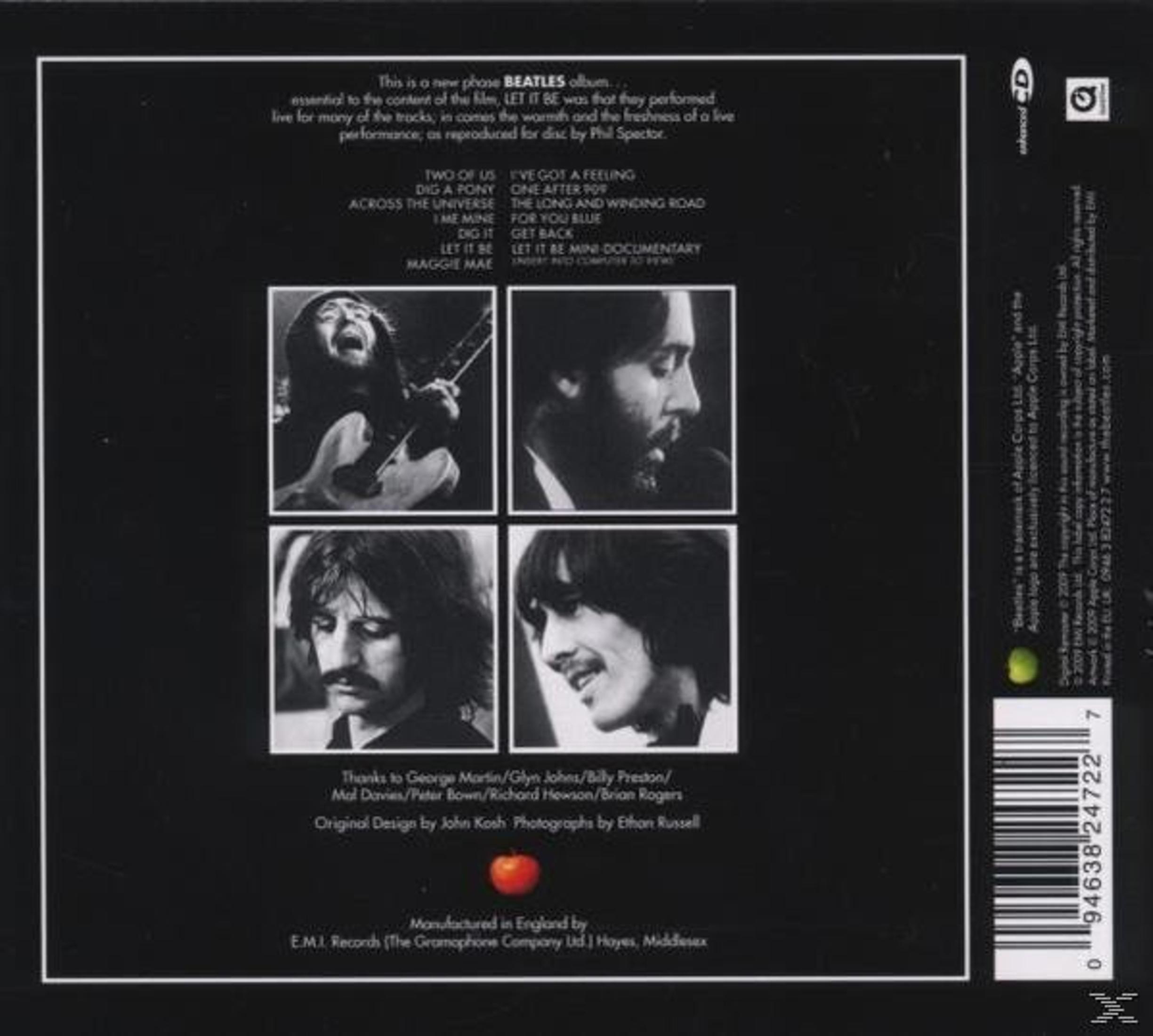 Copertina dell'album dei Beatles: foto in bianco e nero dei membri della band e un elenco di canzoni.