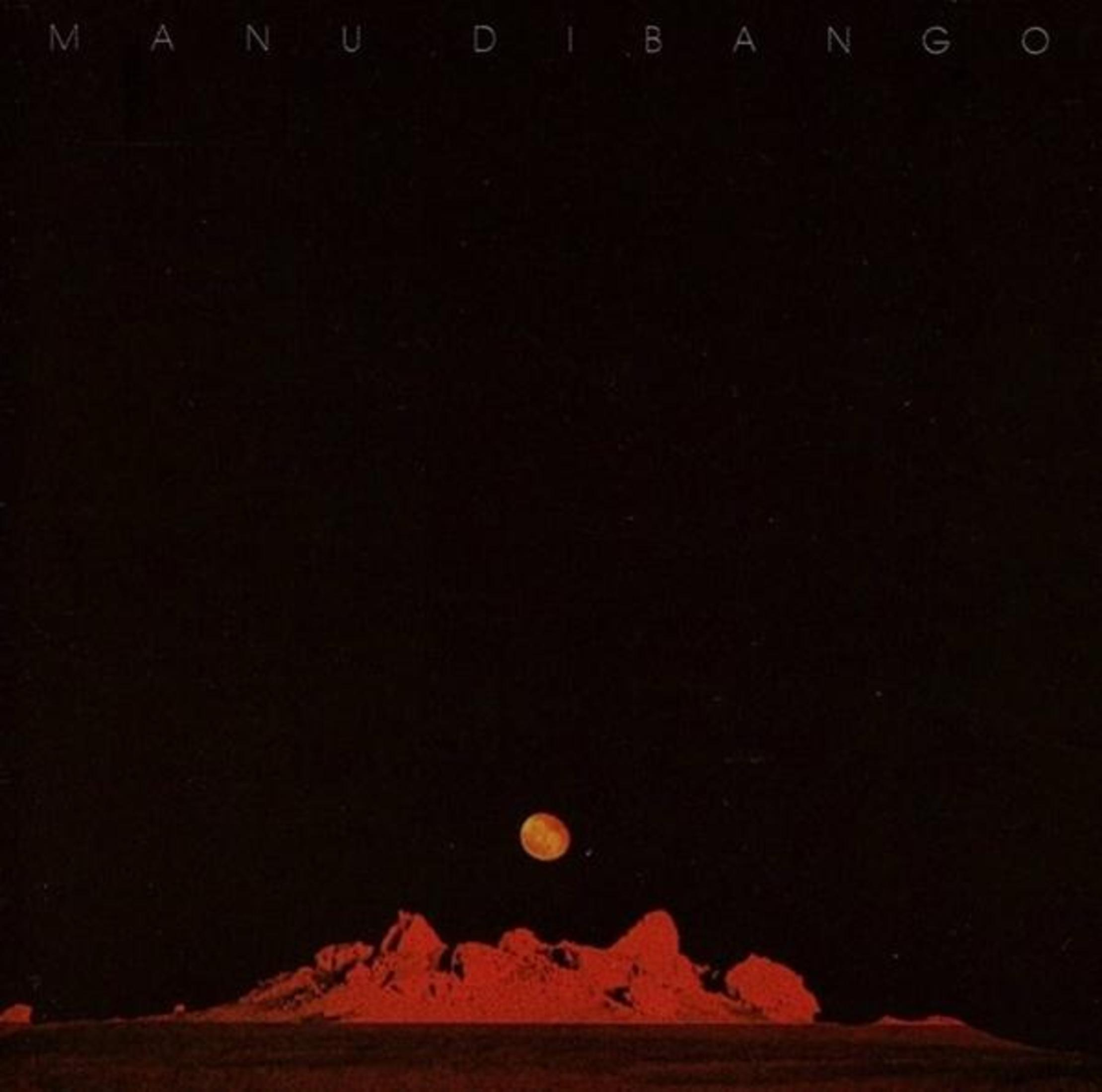 Copertina dell'album: Sfondo nero, paesaggio rosso, luna arancione, Manu Dibango.