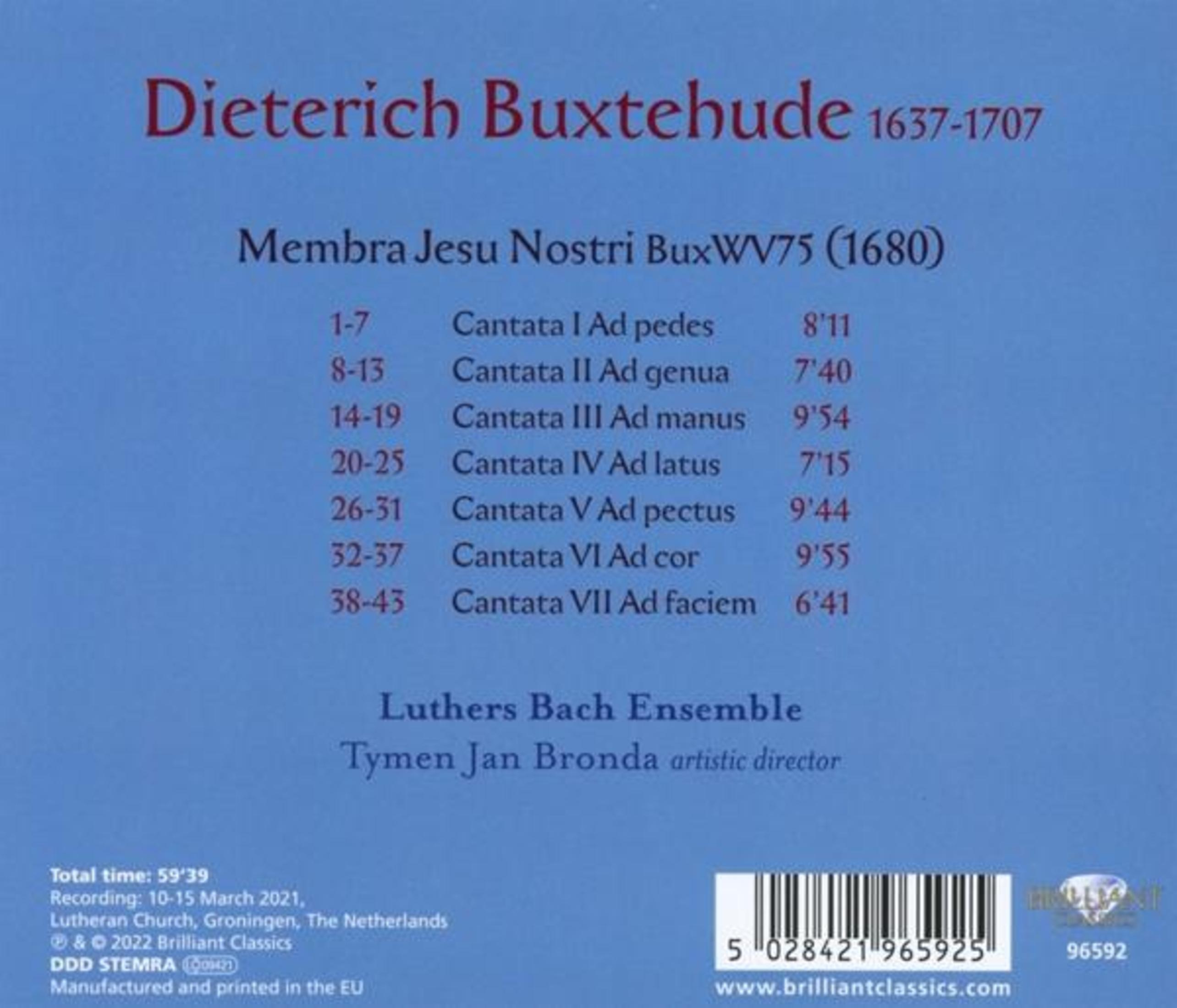 CD-hoes: tracklijst en tekst: Dieterich Buxtehude, Luthers Bach Ensemble.