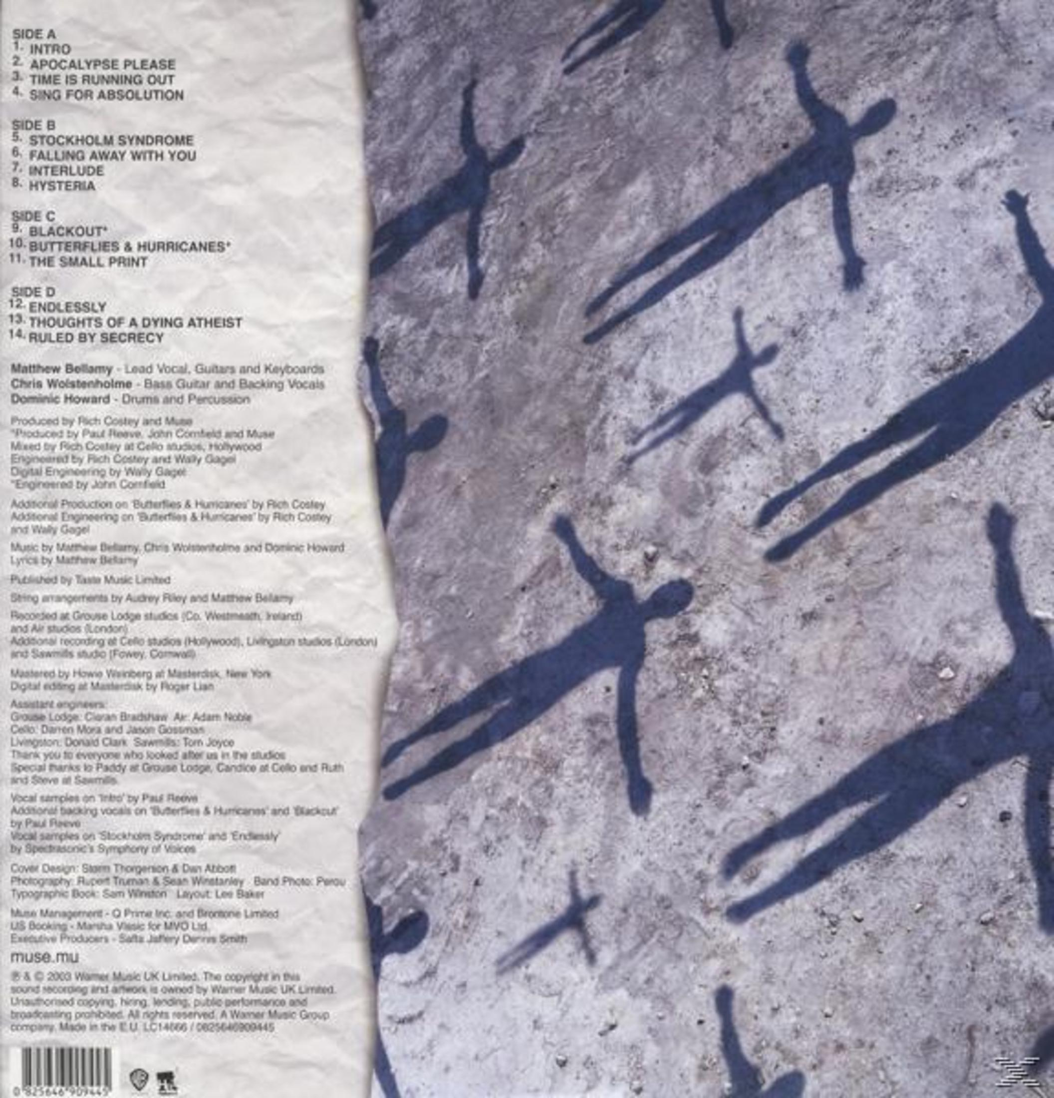 Retro di una custodia per CD. Contiene l'elenco delle tracce, i crediti e un elenco dei collaboratori. Lo sfondo presenta sagome.