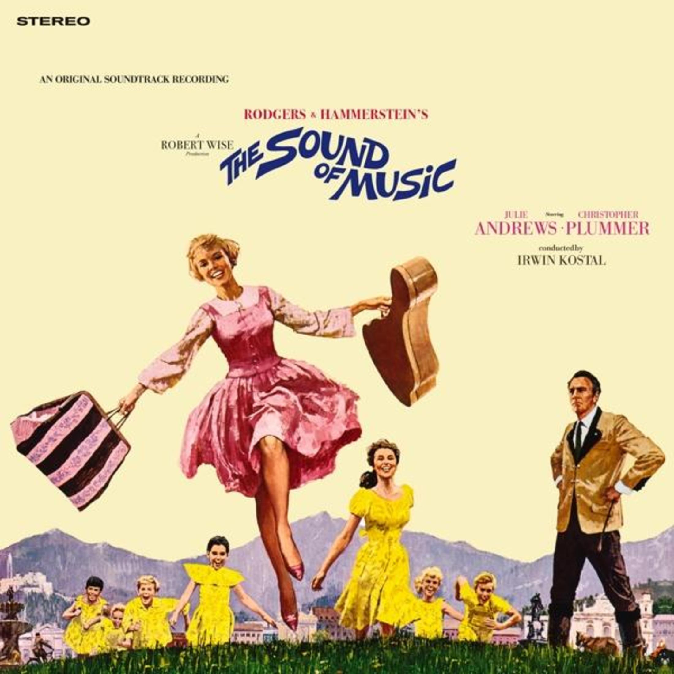 Copertina album: 'The Sound of Music'. Persone con uno sfondo montuoso. Colorato, vintage.