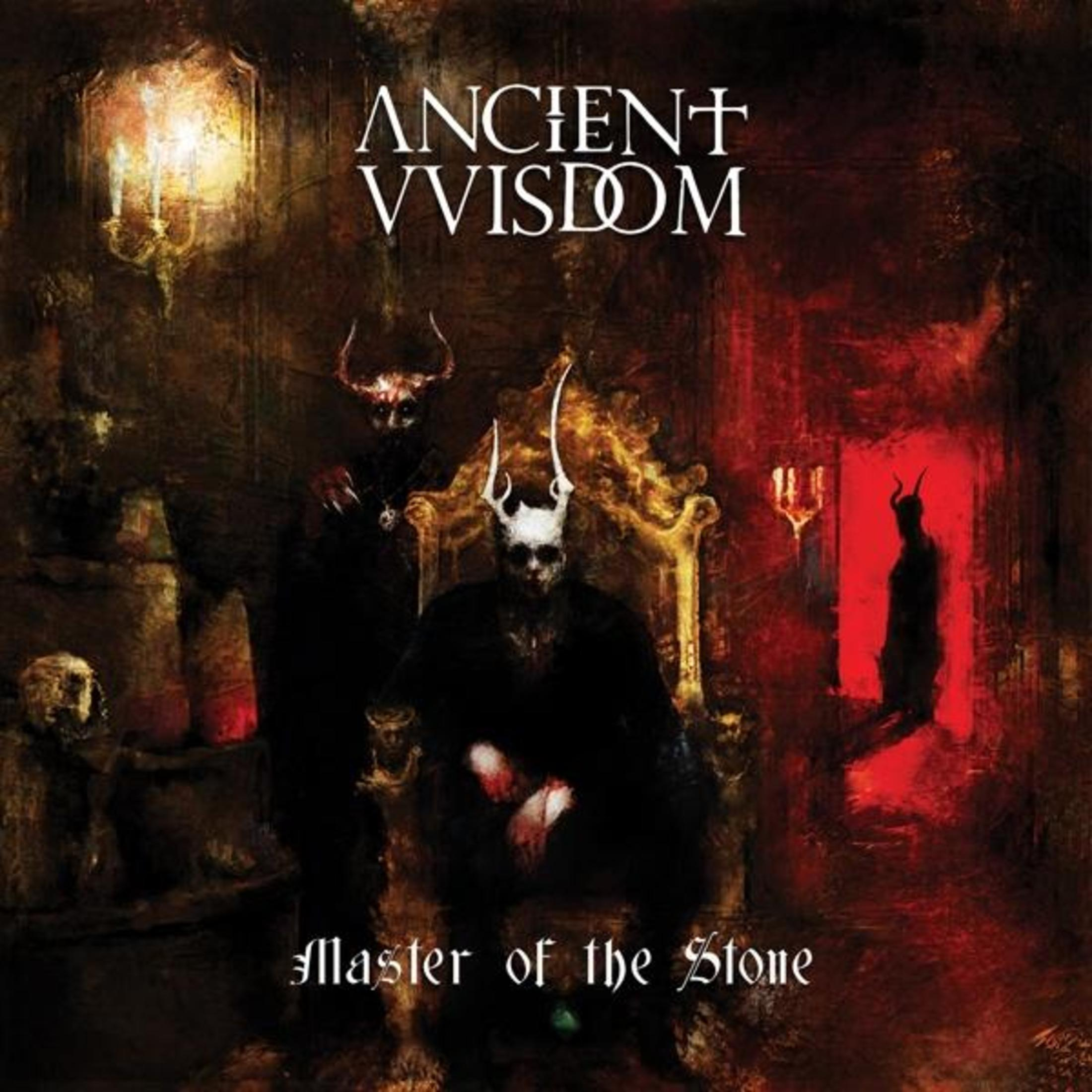 Copertina dell'album. Arte oscura con un trono, due figure con corna e una figura oscura e ombrosa. Titolo: Master of the Stone.
