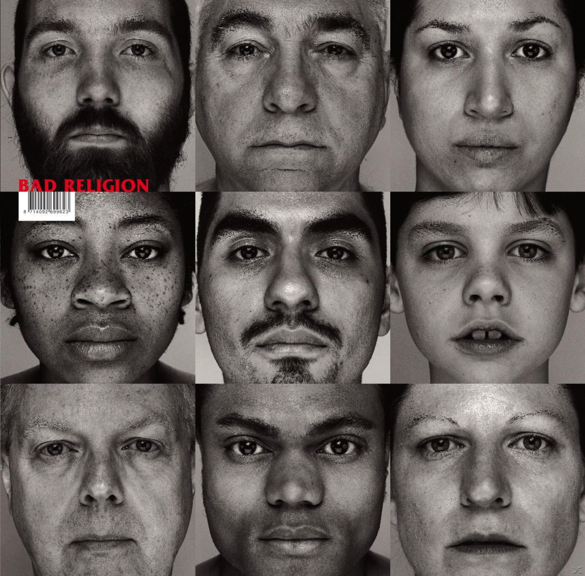 Pochette d'album : Neuf visages en noir et blanc. Texte : Bad Religion.