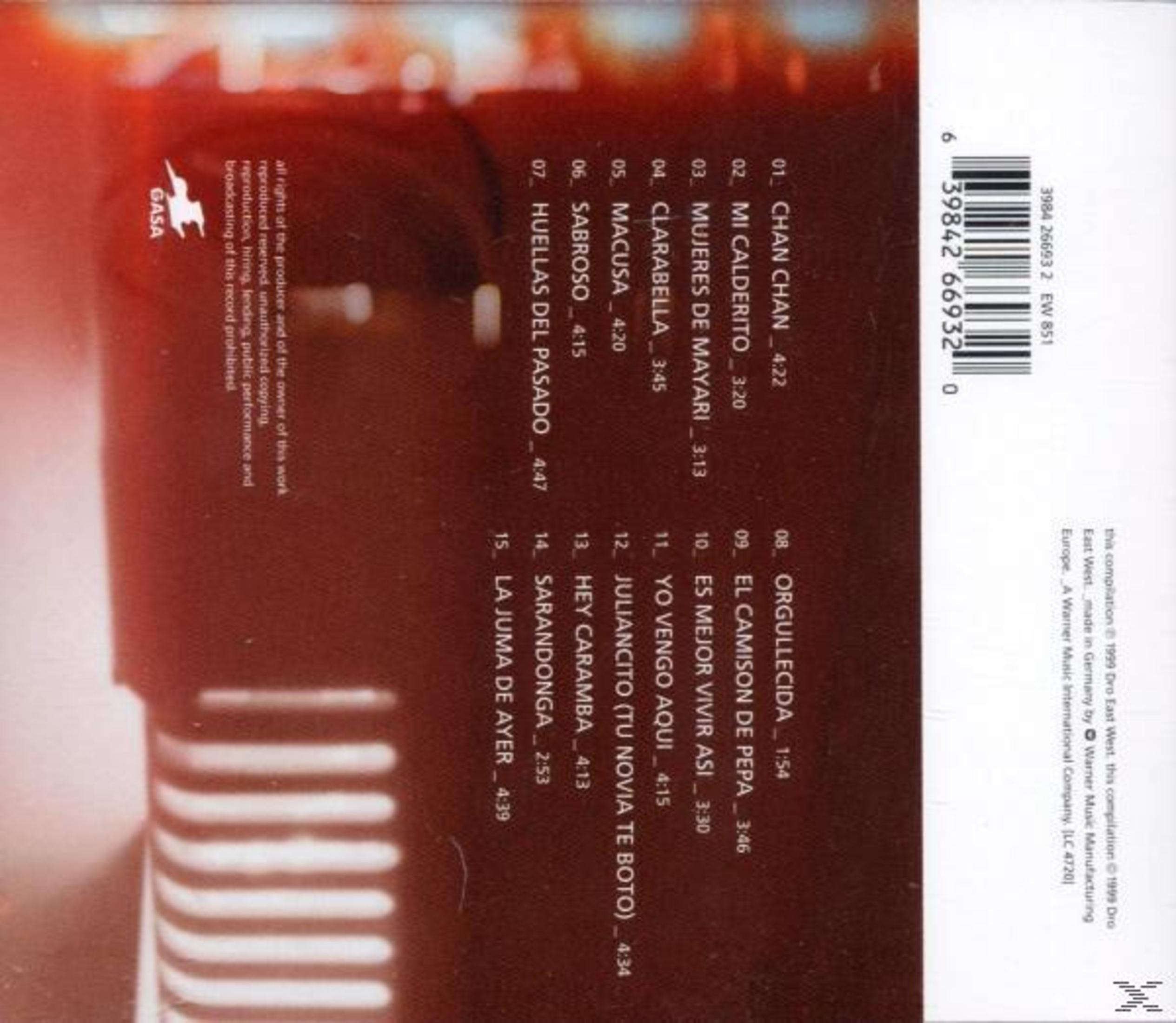 Couverture d'album avec texte et une liste de chansons espagnoles. L'album a un code-barres et un logo.