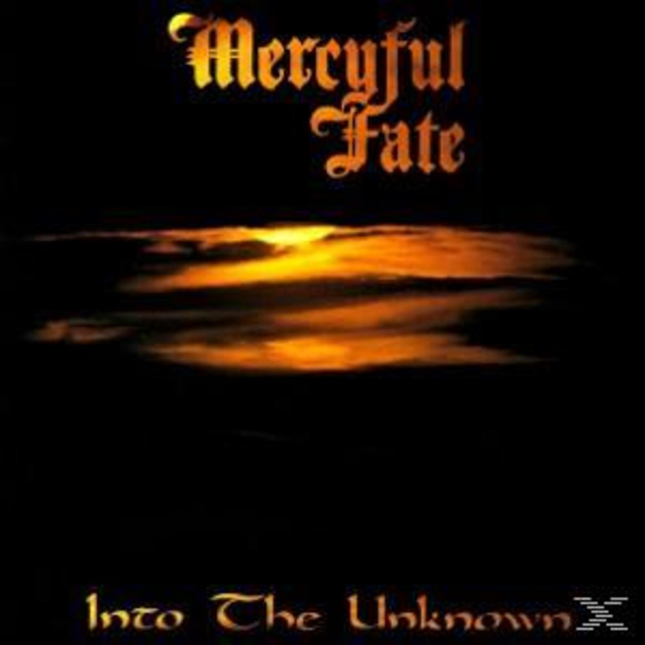 Pochette d'album avec un fond noir et un coucher de soleil, le texte dit "Mercyful Fate".