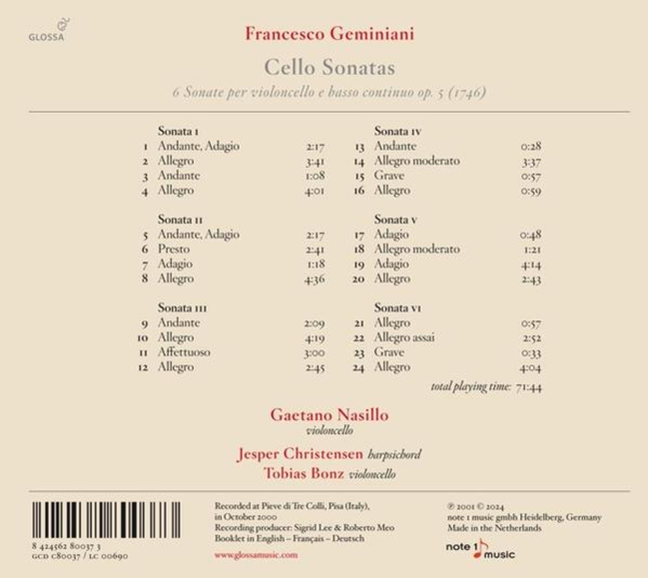 Retro copertina album con tracklist, crediti e codice a barre in basso. Stampa nera.