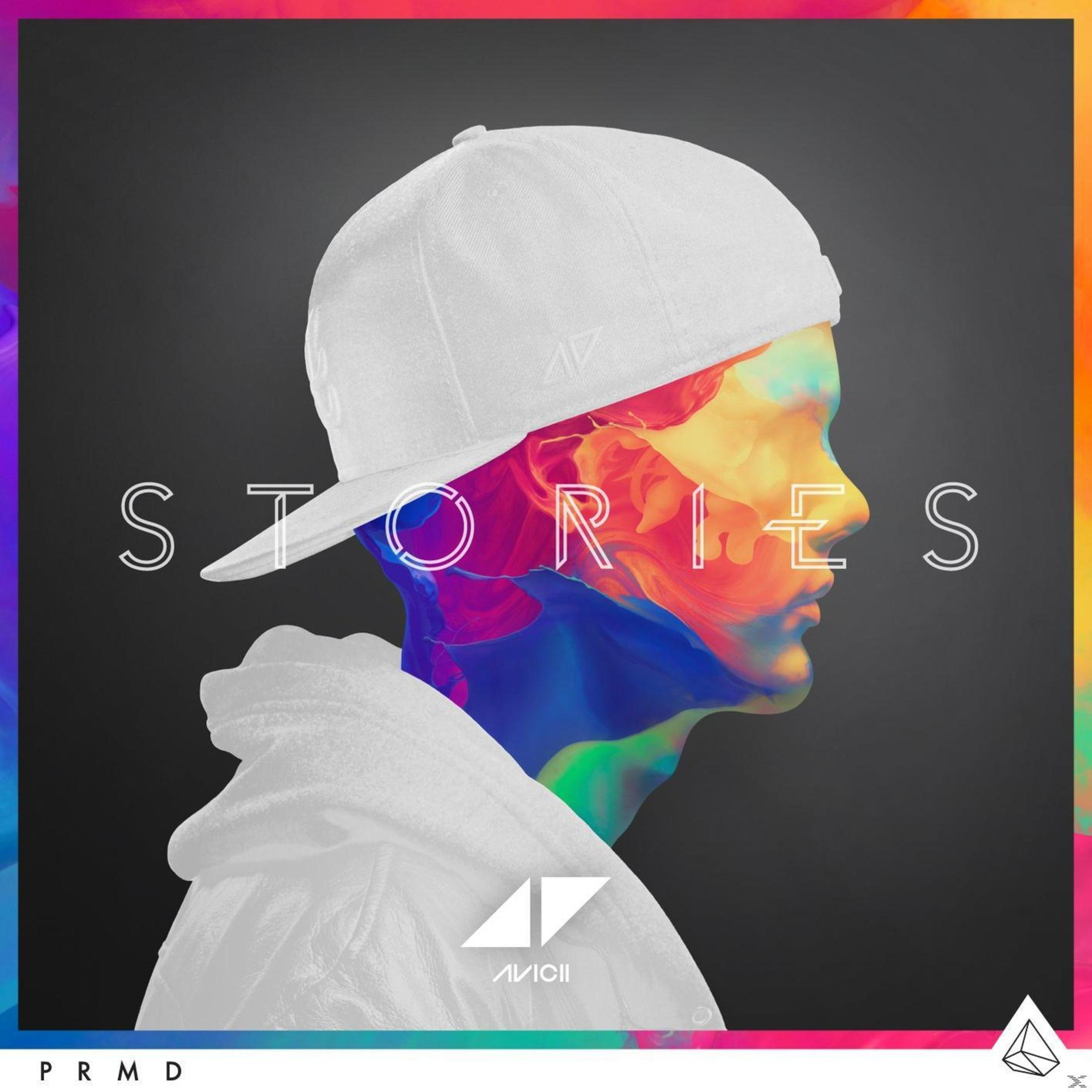 Portada del álbum Avicii. Perfil de un hombre con rostro colorido sobre fondo oscuro. Gorra blanca.