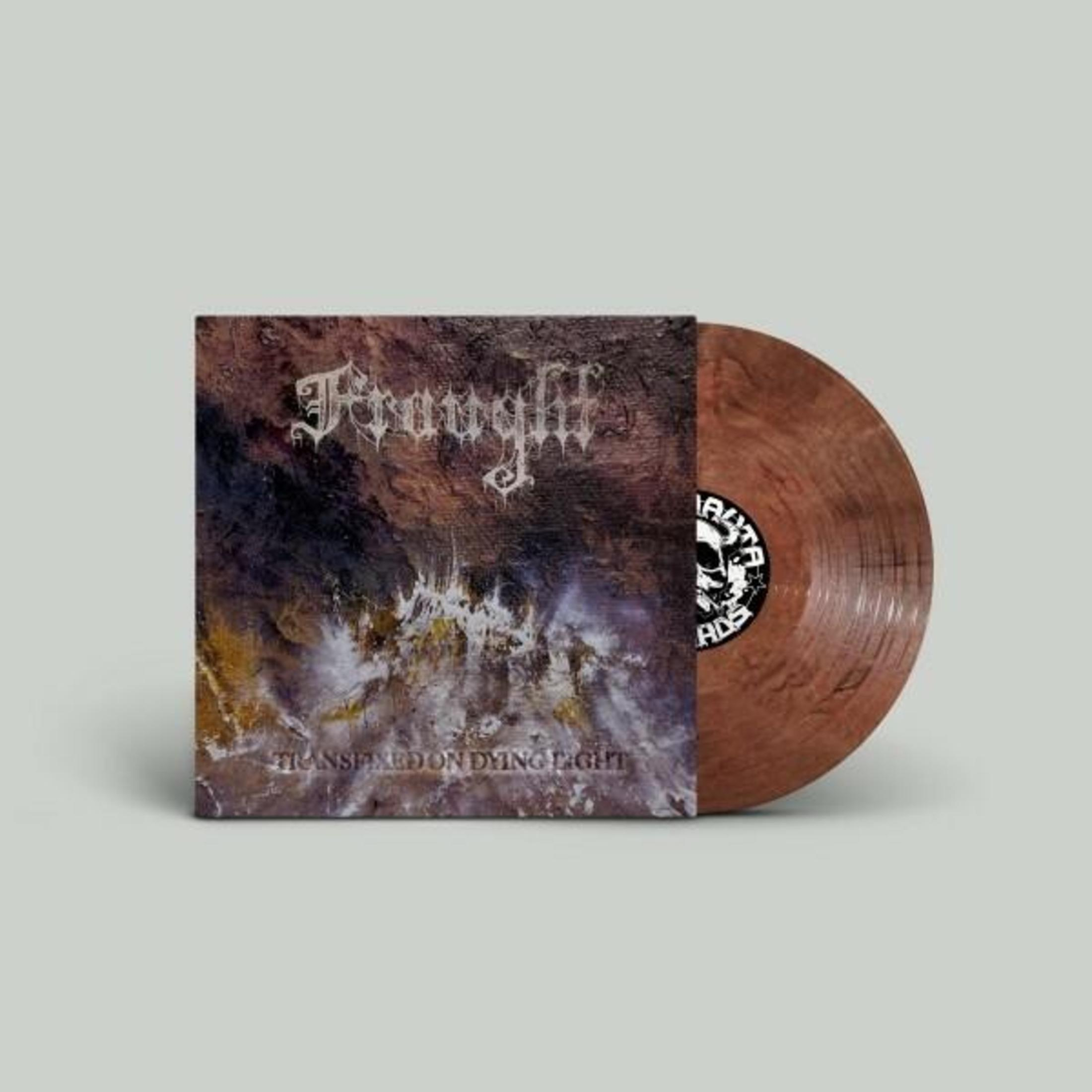 Copertina dell'album: Disco in vinile marrone e copertina dell'album, con testo: Fought, Transfixed in Dying Light.