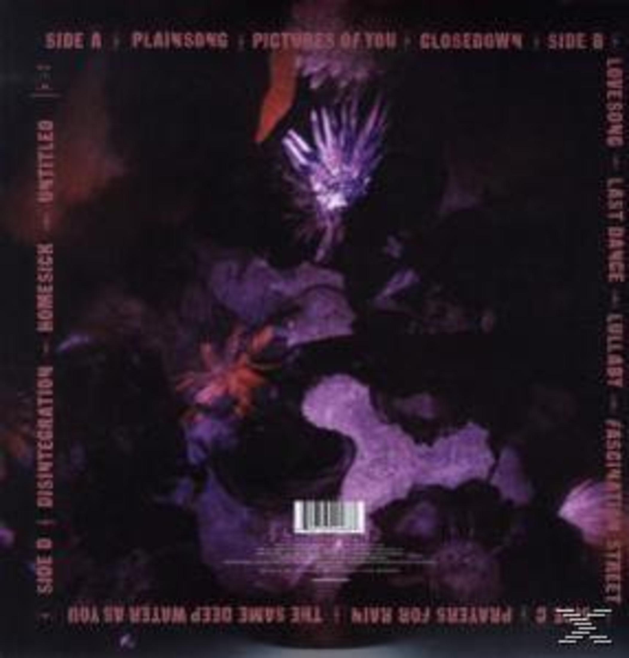 Pochette : Image sombre et abstraite avec titres de chansons et crédits. Tons violets et noirs.